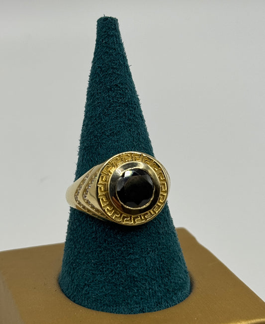 14k gold men’s Ring with black stone and ZC