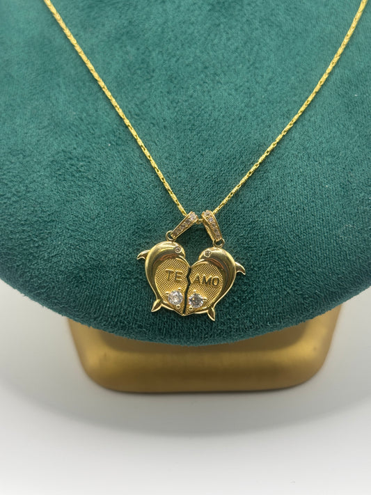 20-Inch Gold Necklace with “Te Amo” Pendant – Love Couple Neck 14k gold unisex