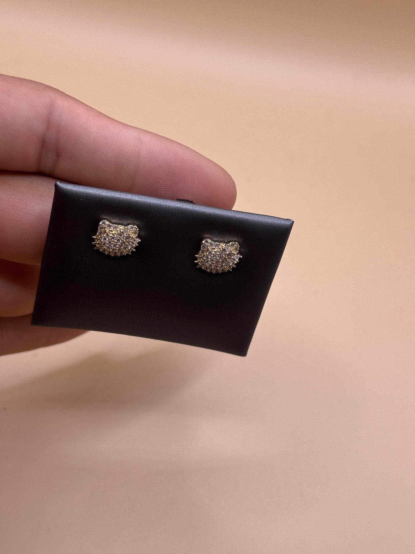 14k gold Hello Kitty CZ Stud Earrings for Girls – Cute Cat Earrings, Dainty Kids Jewelry Gift