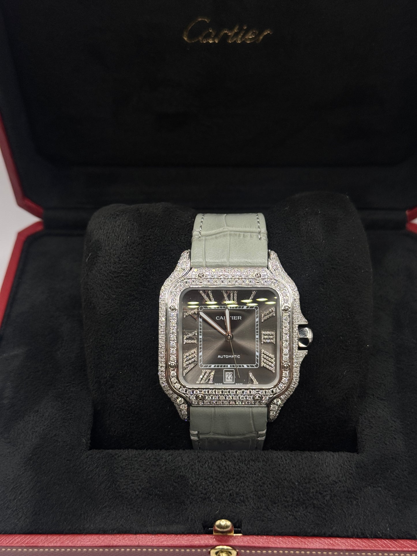 Cartier Santos Watch with Diamond Bezel – Luxury Timepiece