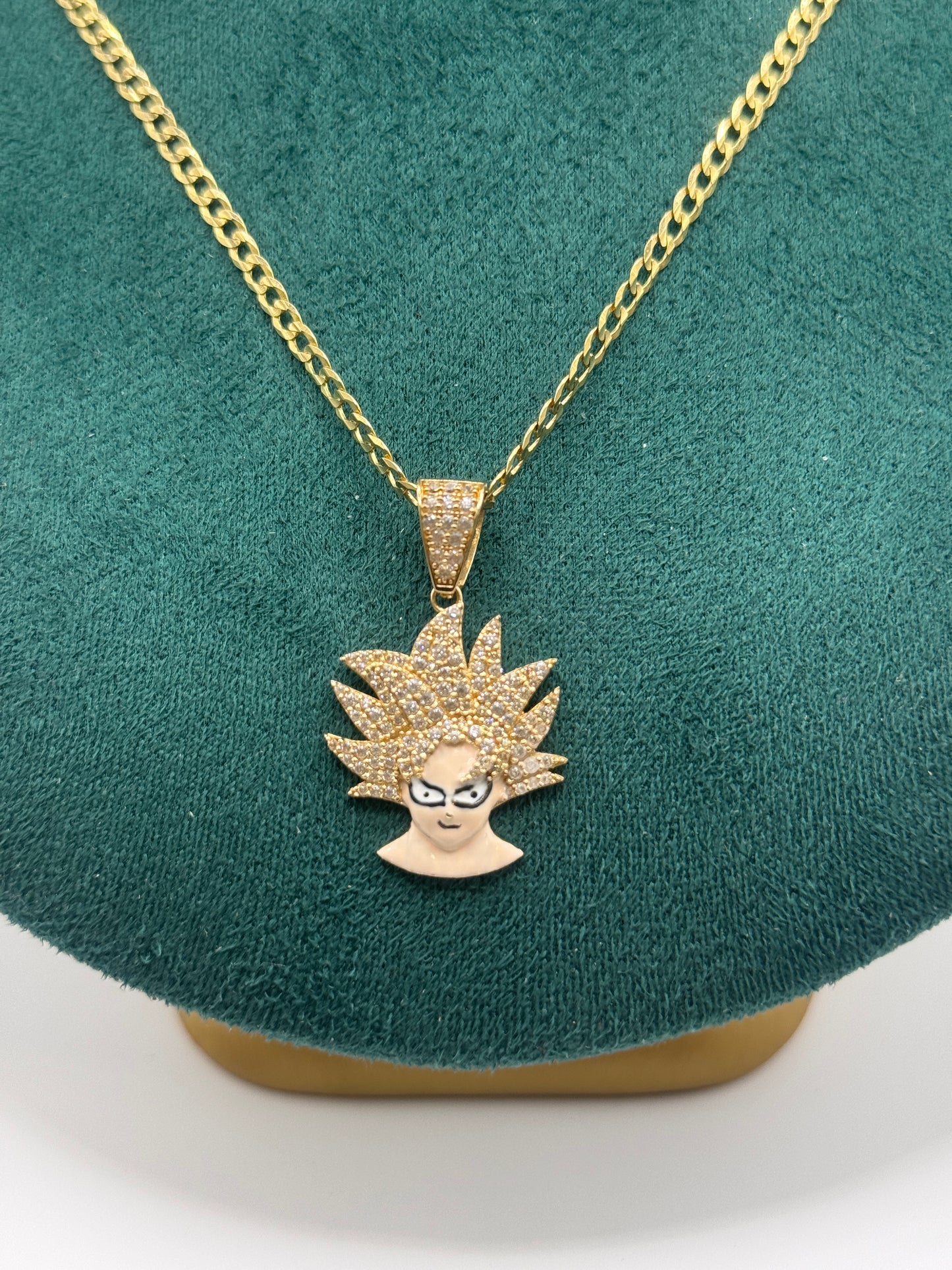 14K Gold Curb Link Chain 22”long  – 3.1mm with Dragon Ball Z Character Pendant