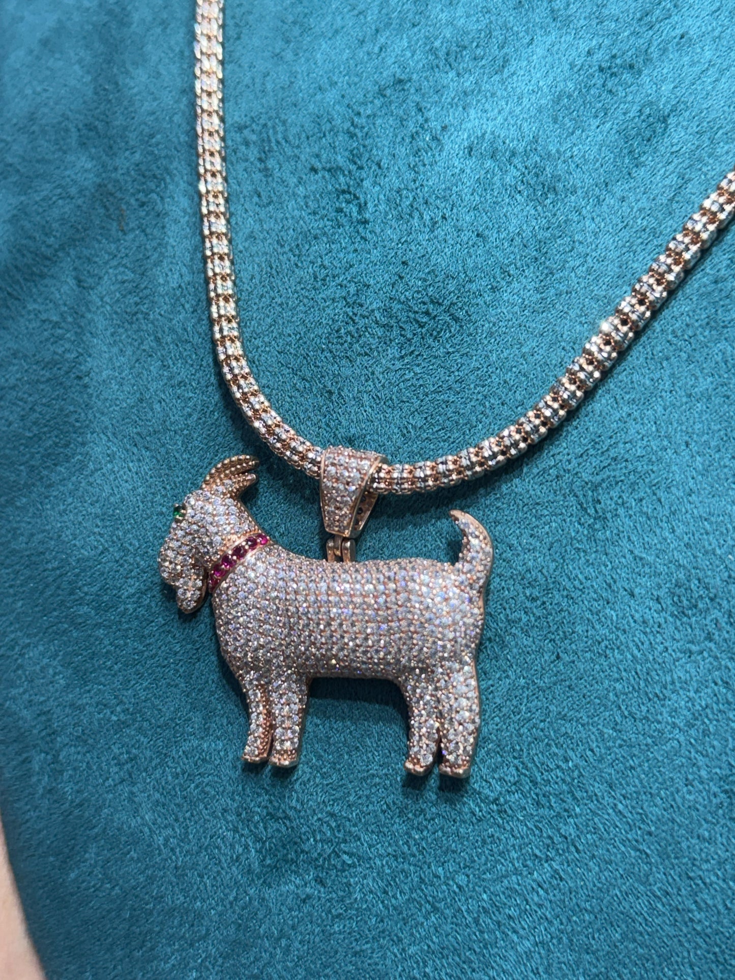 14K Rose Gold Ice Chain – 3.5mm | 24” with Goat Pendant for men