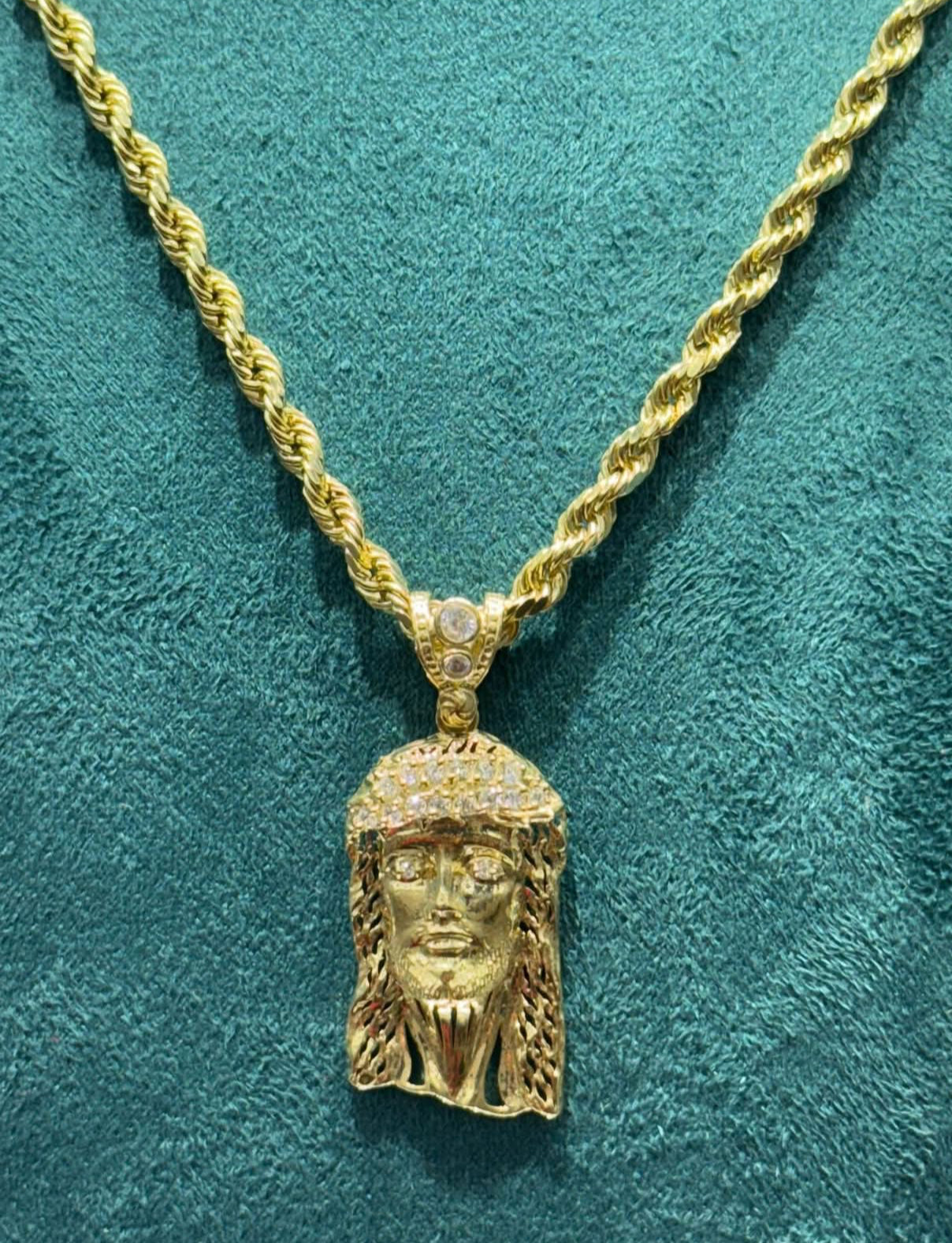 14k gold rope chain 24 inch long with Jesus pendant for men