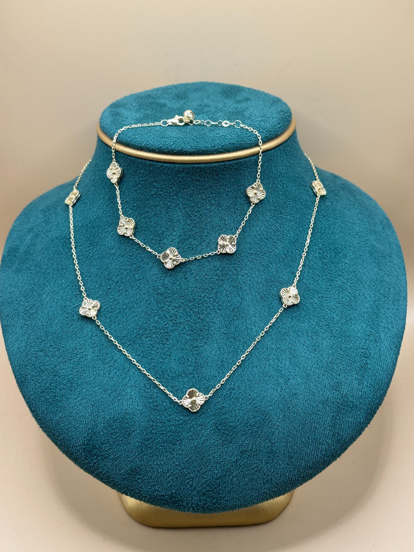 14K Gold Clover Necklace & Bracelet Set – 18” Necklace with 9” Bracelet for women