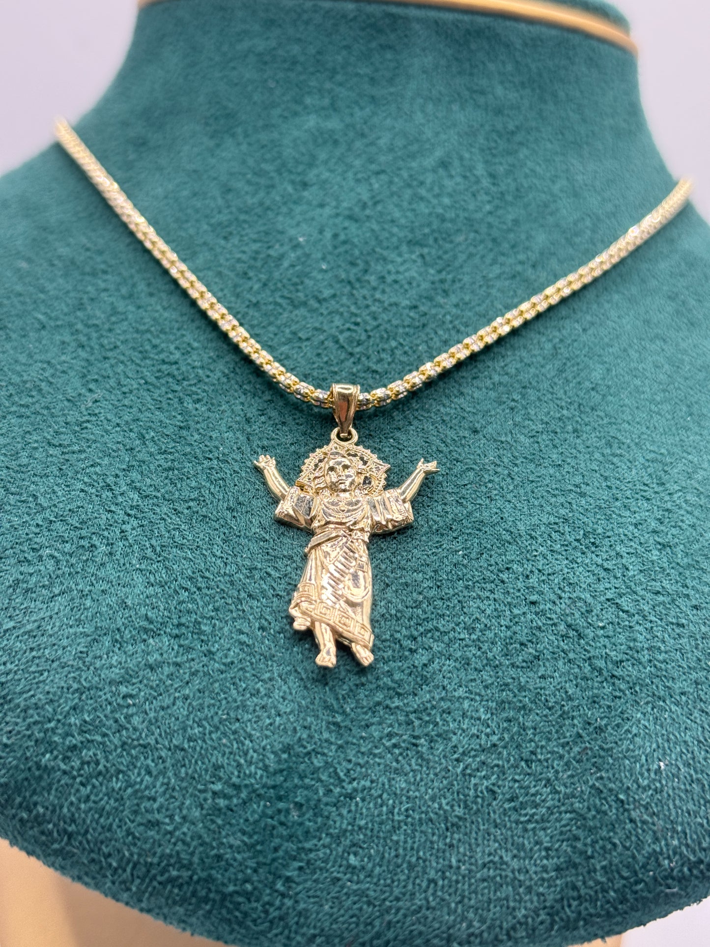14K Gold Moon Ice Chain – 20” with Divine Child Pendant unisex