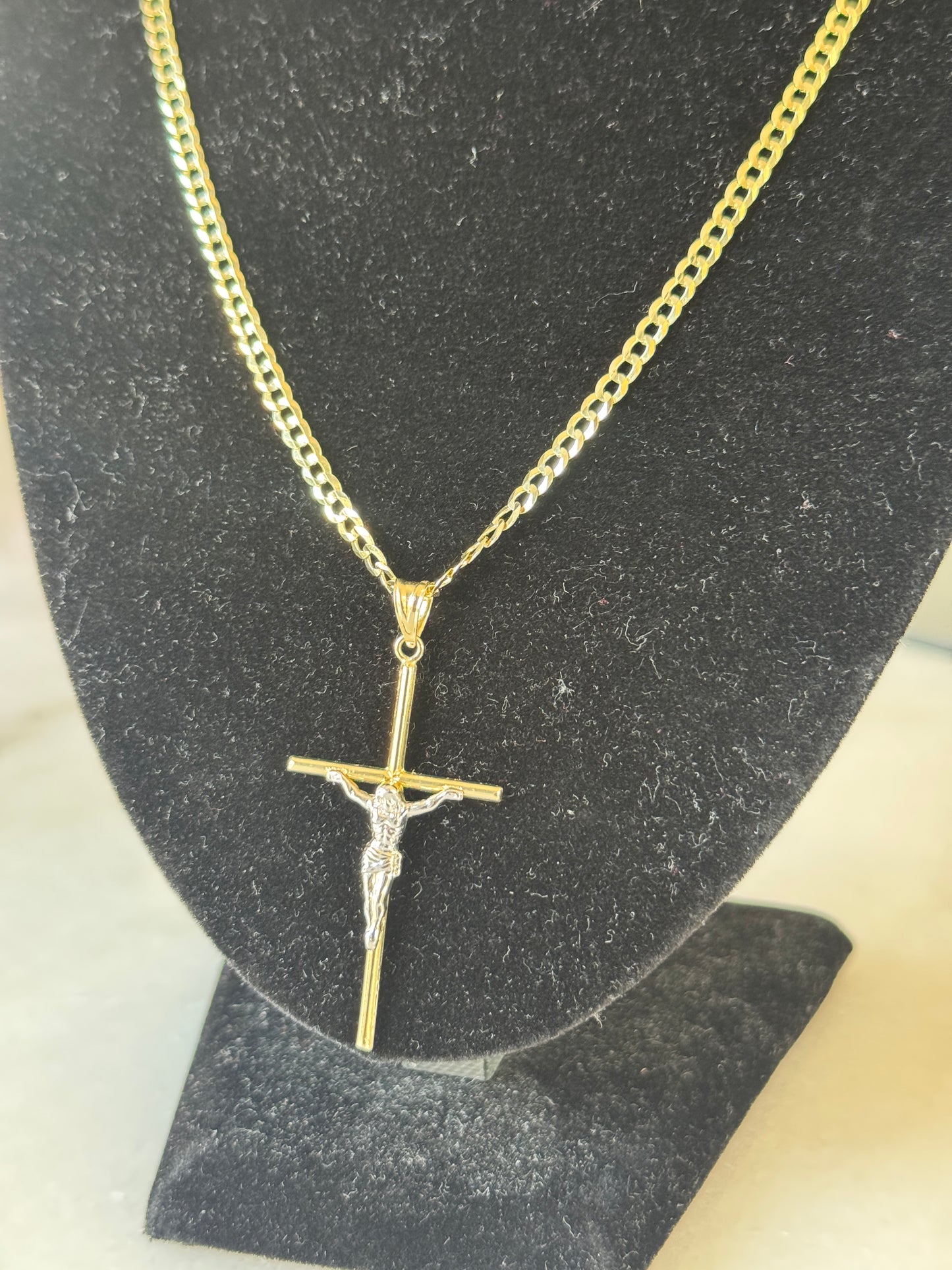 14K Gold Curb Link Chain with Crucifix for Men