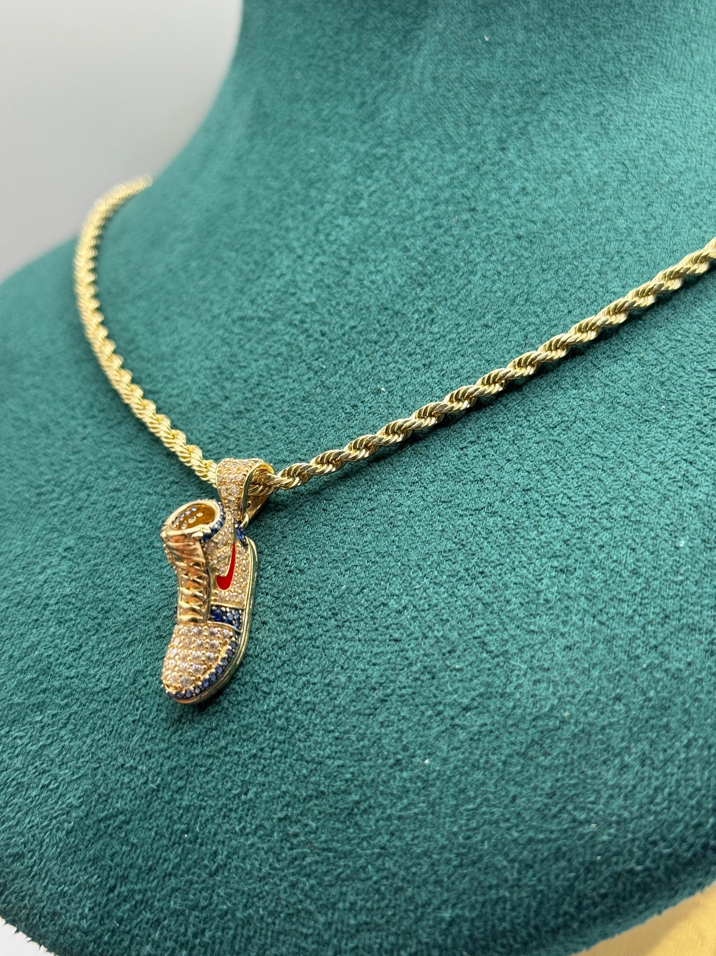 14K Gold Rope Chain with Shoe Pendant 23” long for men