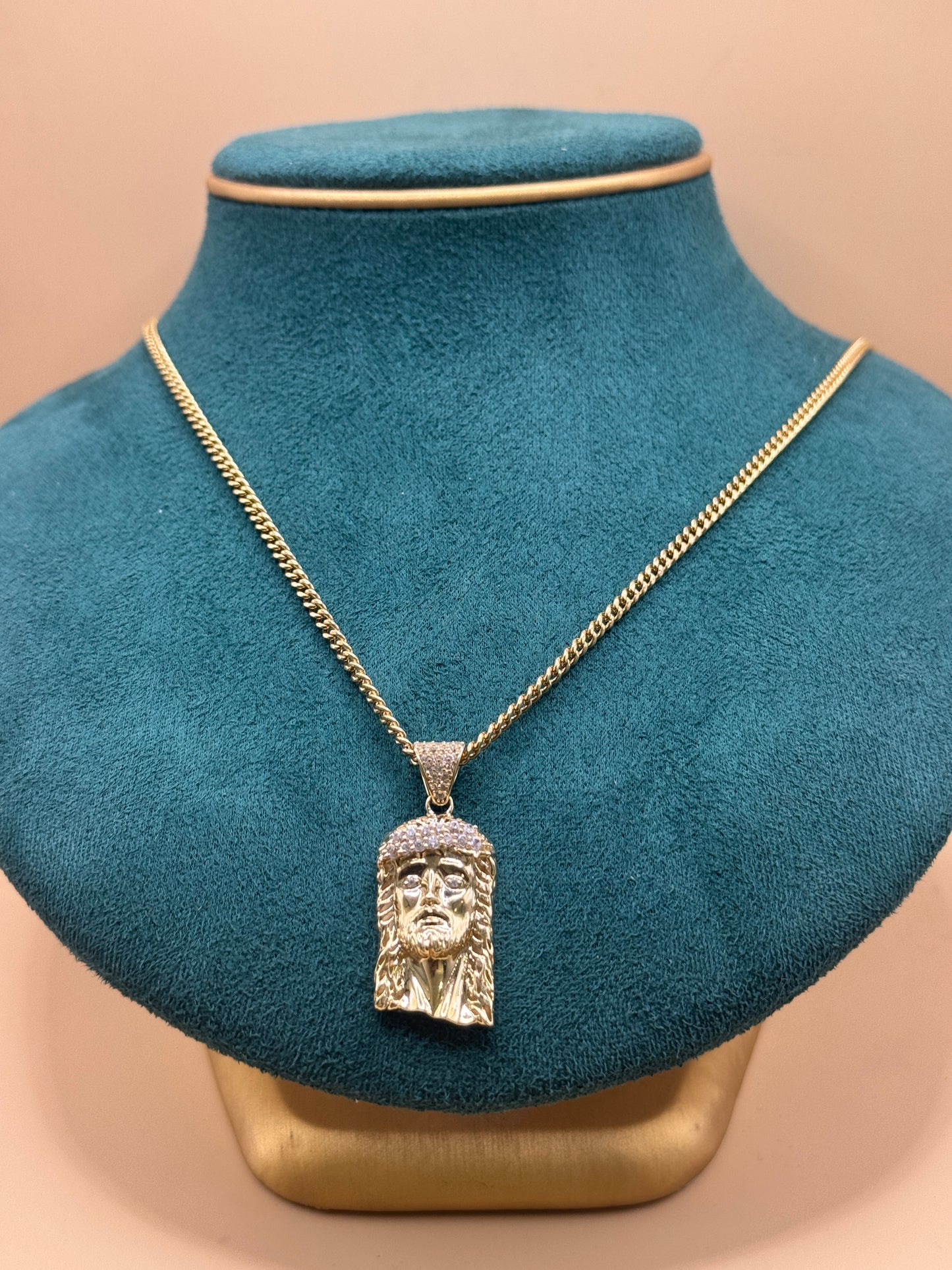 14K Gold Miami Cuban Link Chain 22” with Jesus face Pendant – Real Gold Necklace 10–13g, Religious Jewelry for Men