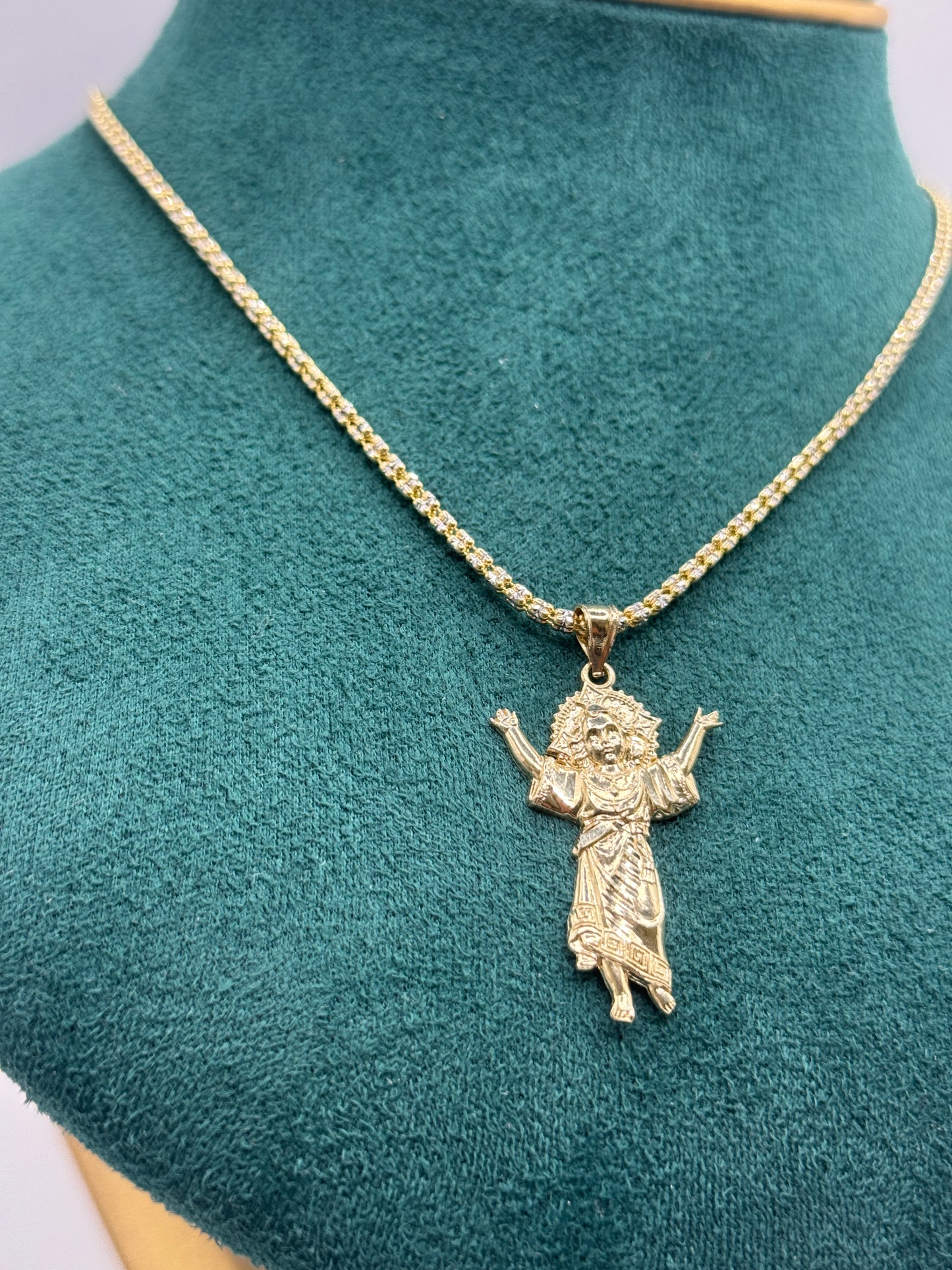 14K Gold Moon Ice Chain – 20” with Divine Child Pendant unisex