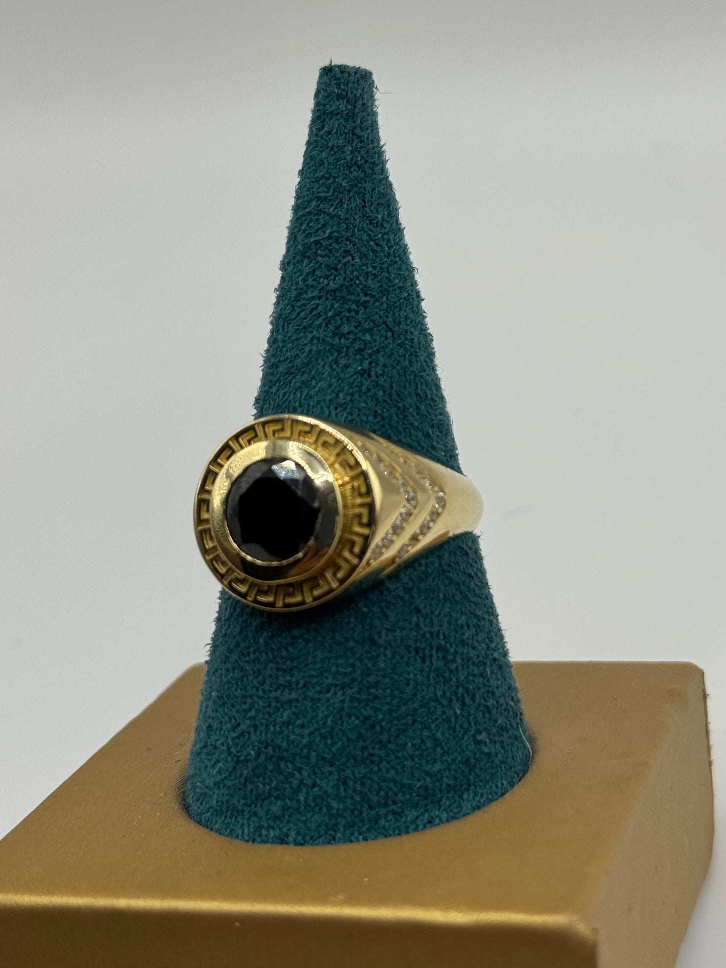 14k gold men’s Ring with black stone and ZC