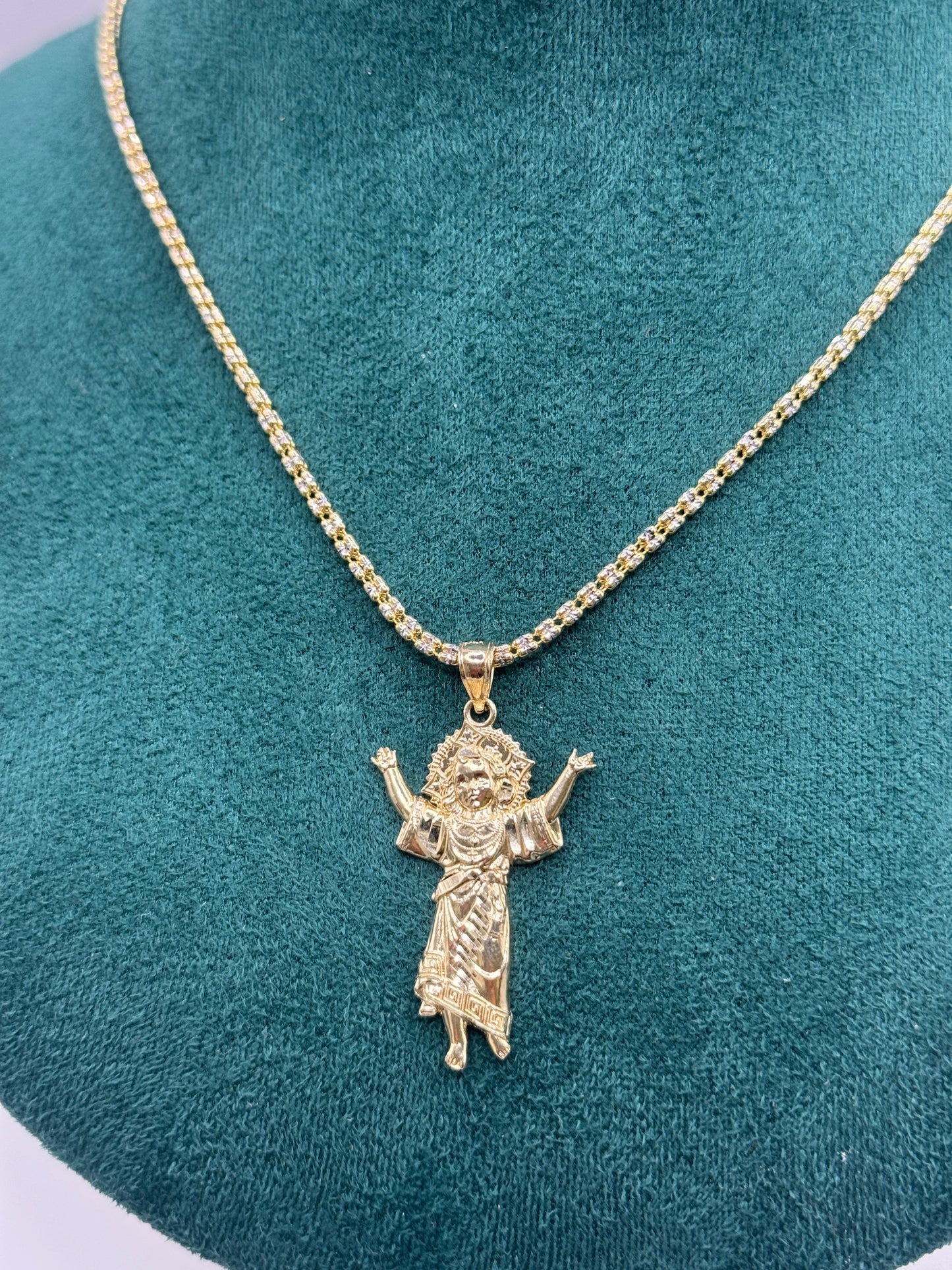 14K Gold Moon Ice Chain – 20” with Divine Child Pendant unisex