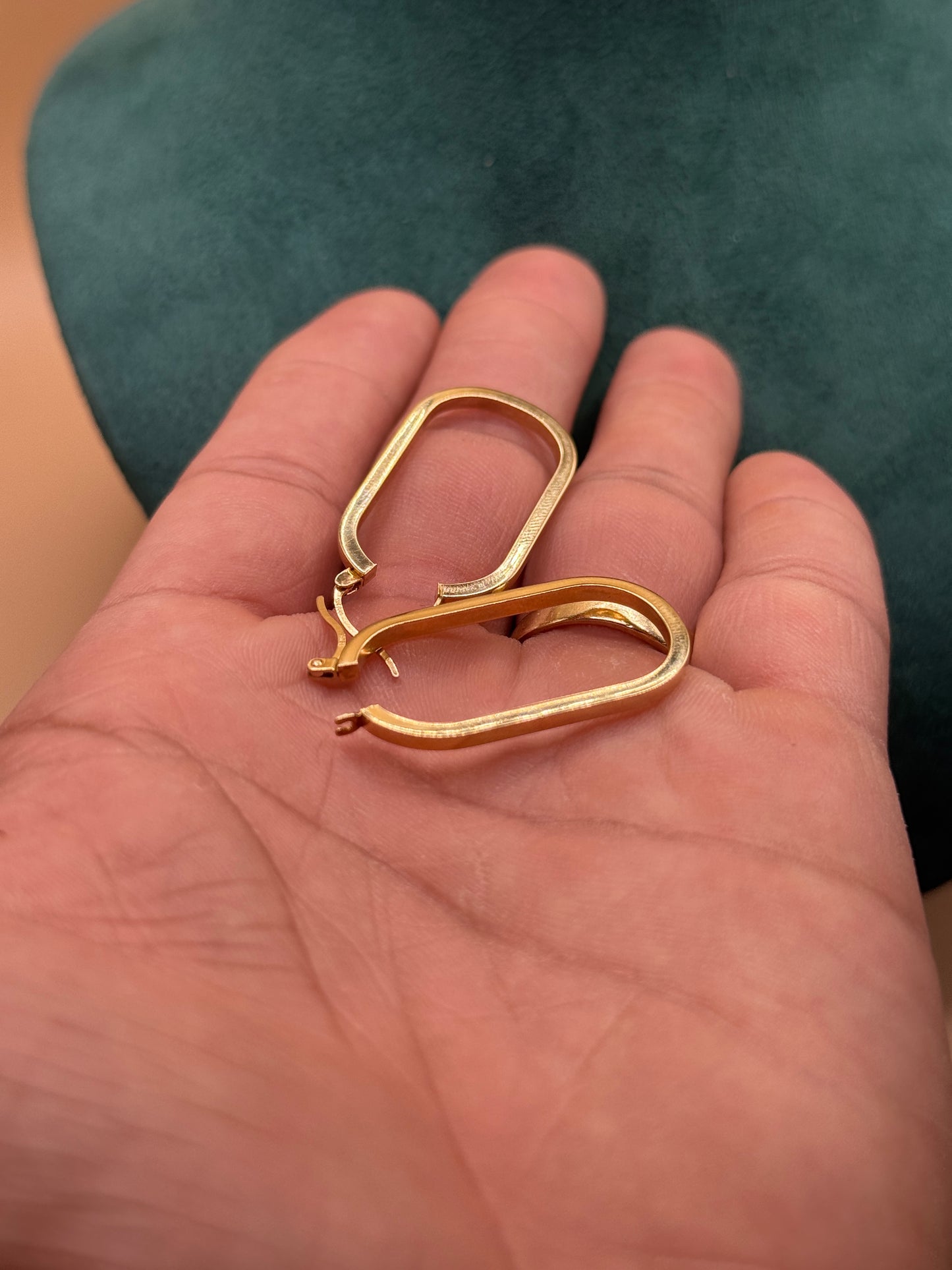 14K Gold Elongated Rectangular Hoop Earrings – Modern Geometric Hoops, Minimalist Gold Earrings for Women