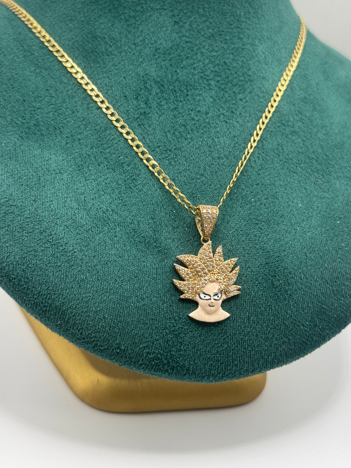 14K Gold Curb Link Chain 22”long  – 3.1mm with Dragon Ball Z Character Pendant