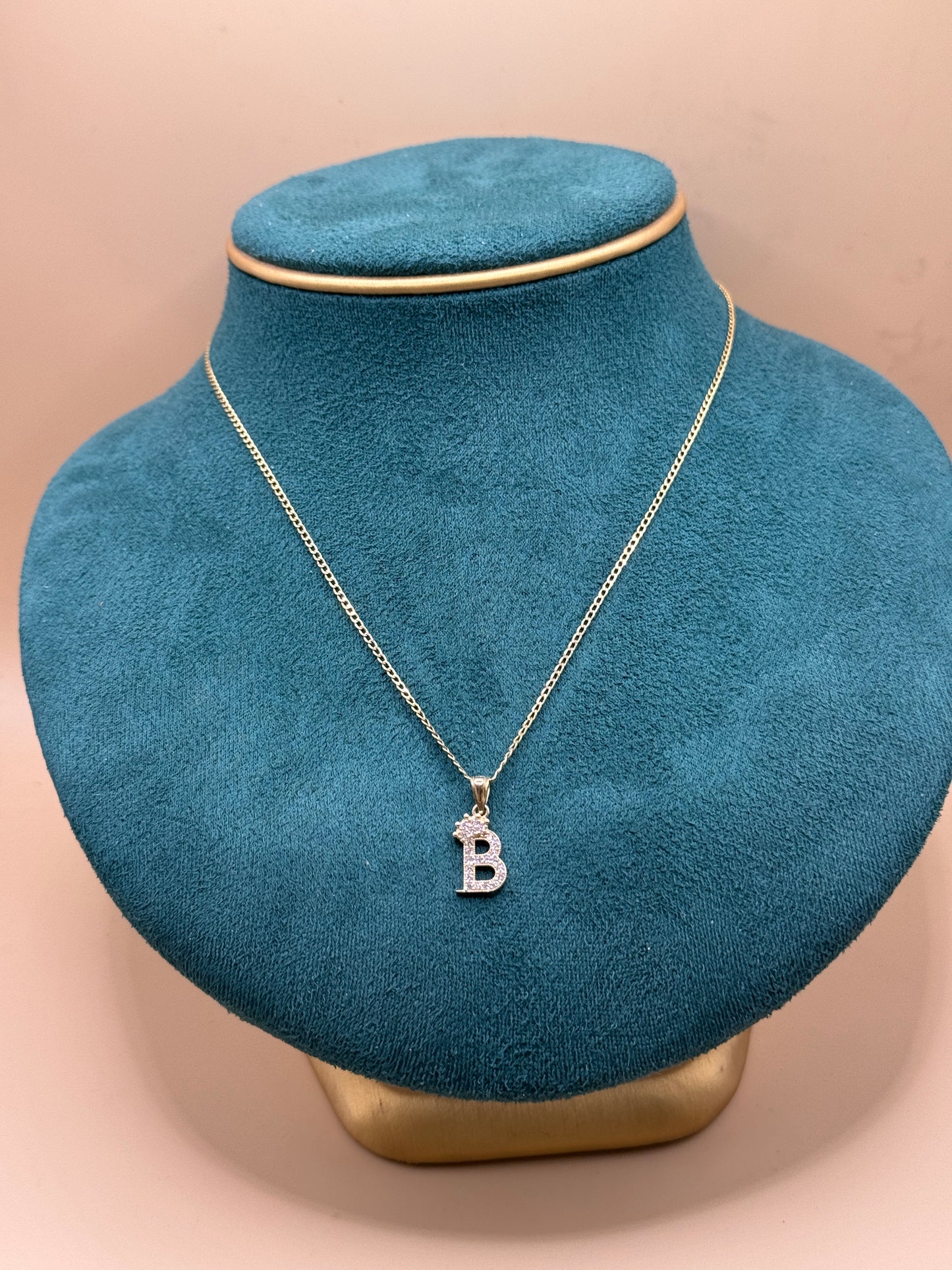 14K Gold Necklace with Letter B Pendant – Personalized Elegance for Everyday Wear 16”  long