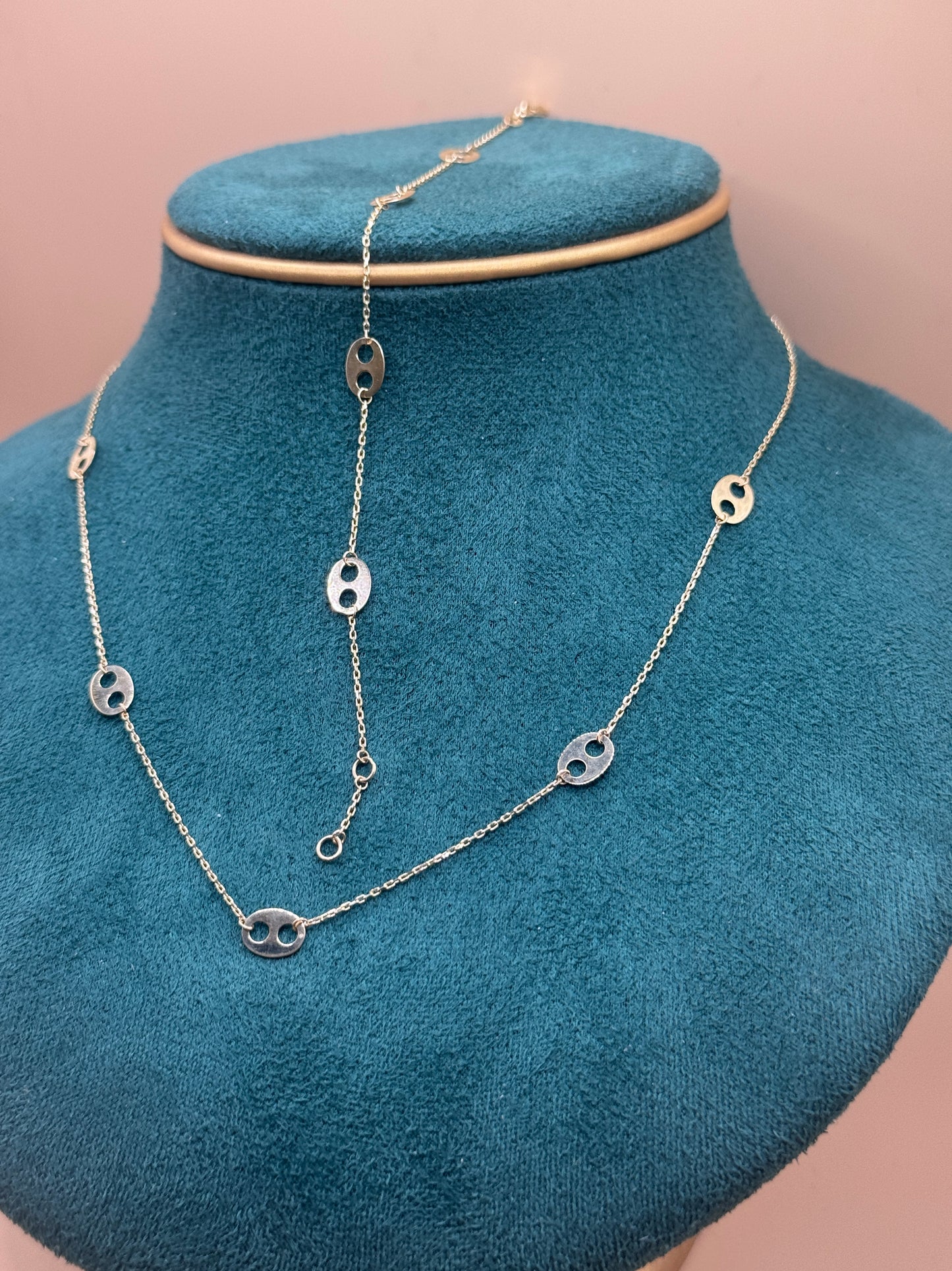 14K Gold Mariner Link Jewelry Set – Adjustable 17” Necklace & 7” Bracelet for Women, Solid Gold Matching Set