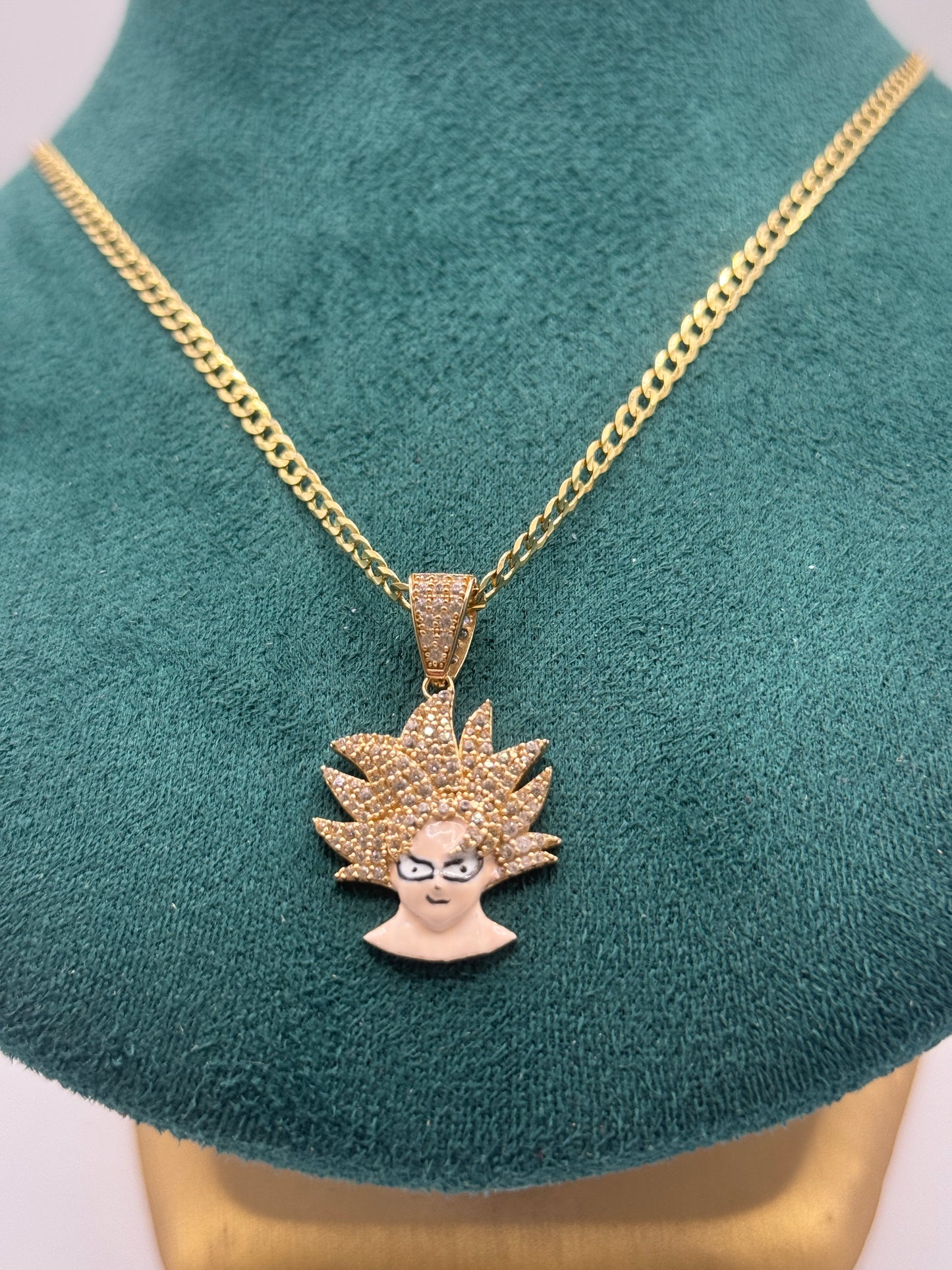 14K Gold Curb Link Chain 22”long  – 3.1mm with Dragon Ball Z Character Pendant