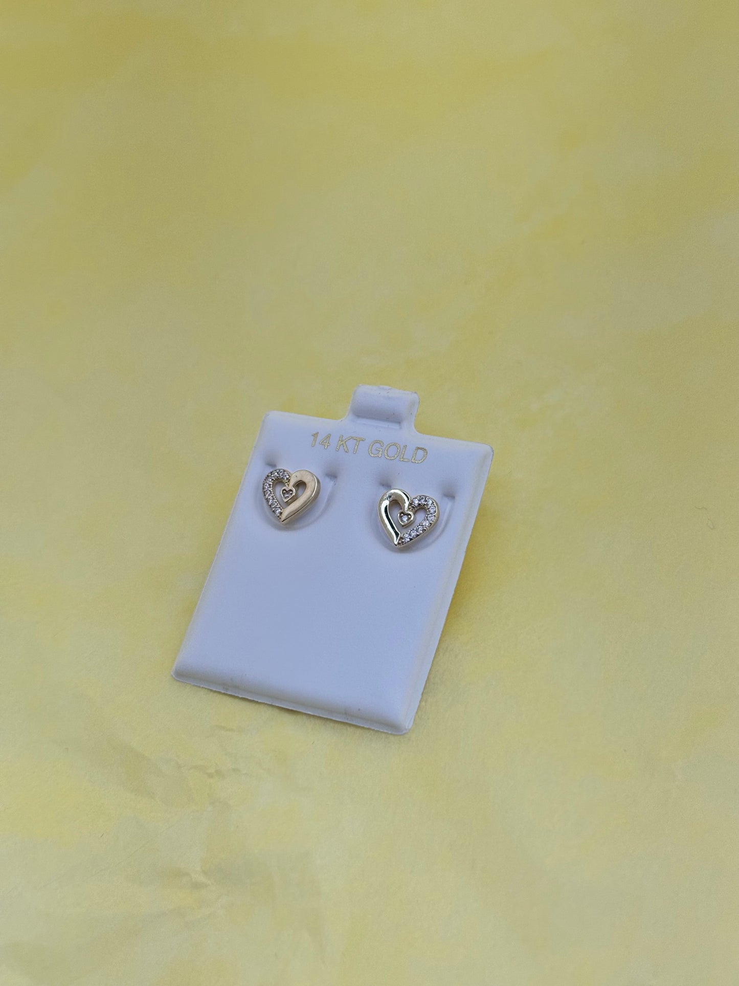 14k gold heart earring with cubic zirconia for women