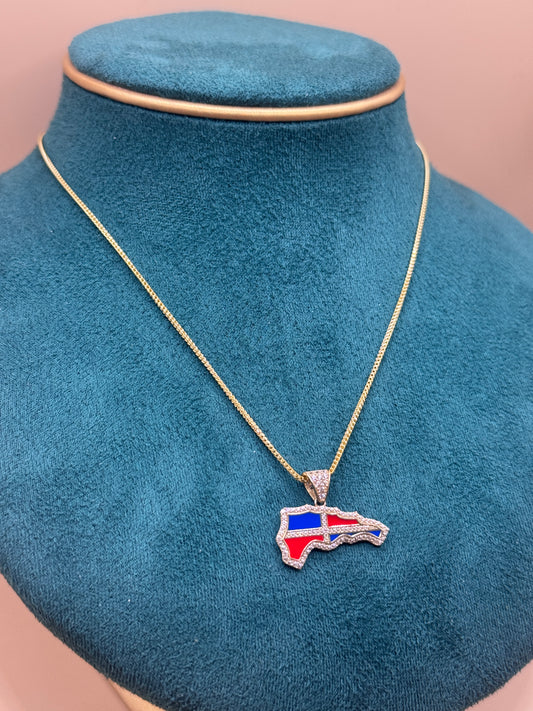 NEW 14K Gold CZ RD Map Pendant with Hollow Franco Chain – 16”