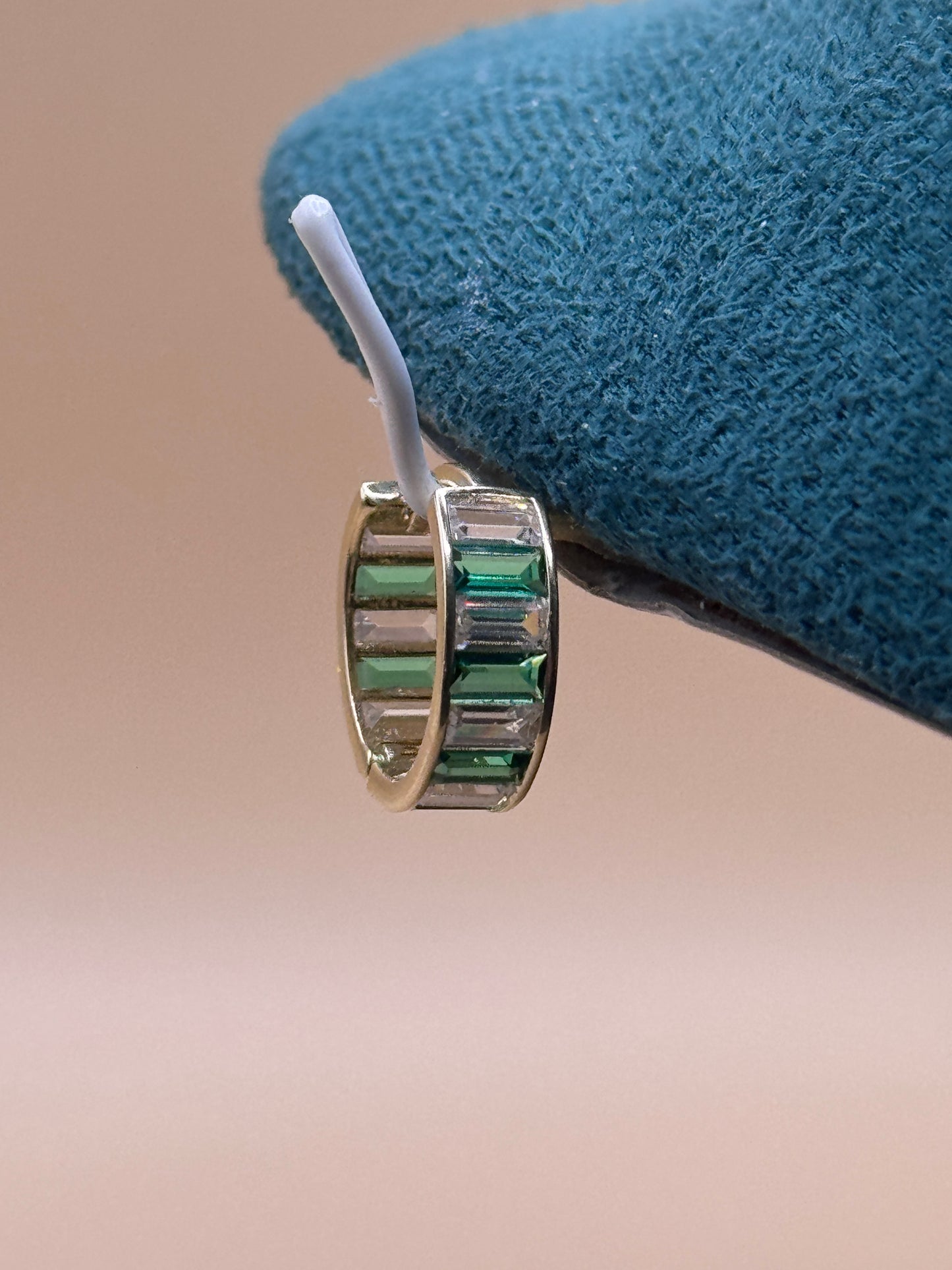 14K Gold Baguette Hoop Earrings with Emerald – Luxury Gold Hoops for Women, Green Stone Earrings