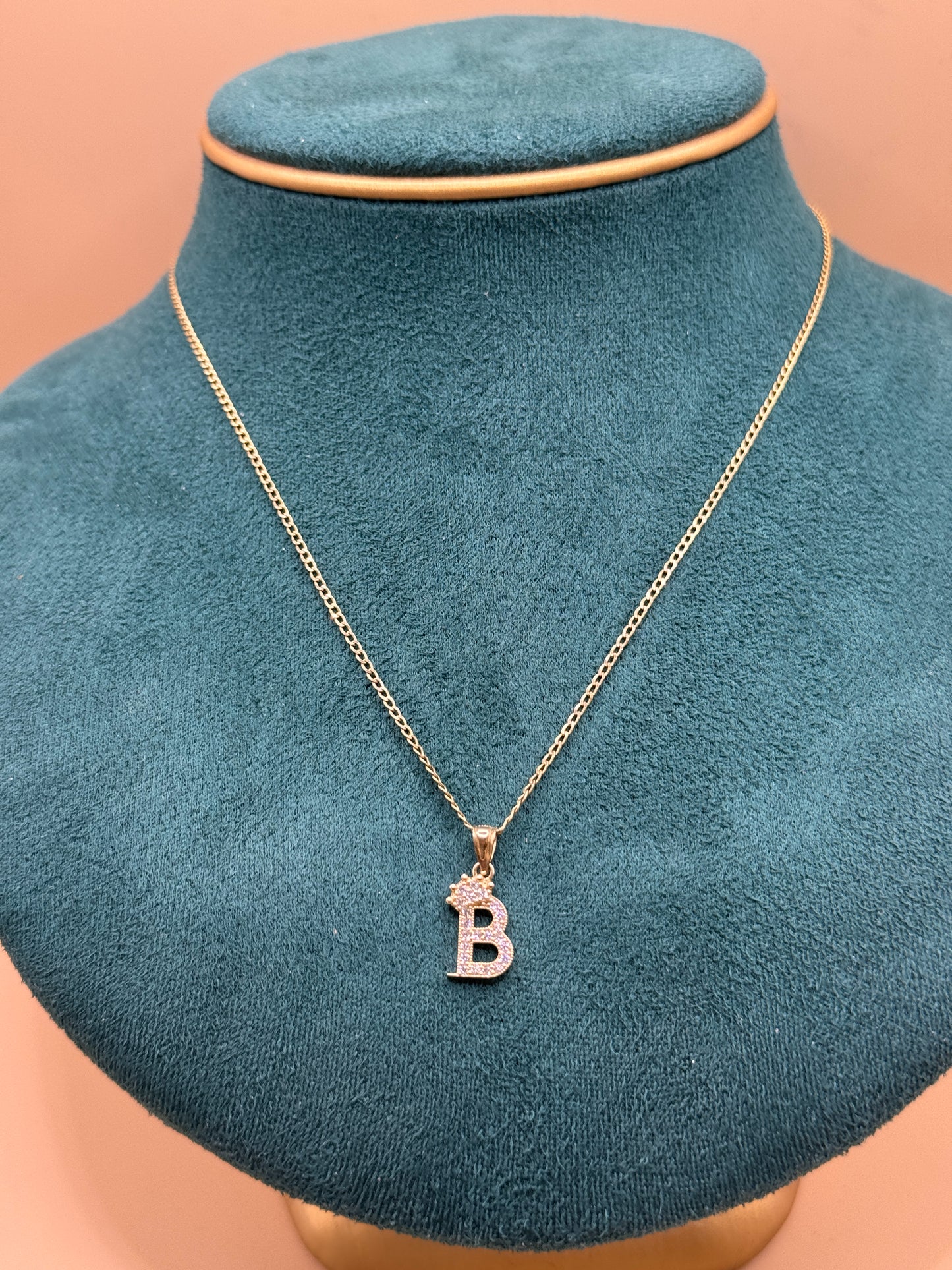 14K Gold Necklace with Letter B Pendant – Personalized Elegance for Everyday Wear 16”  long