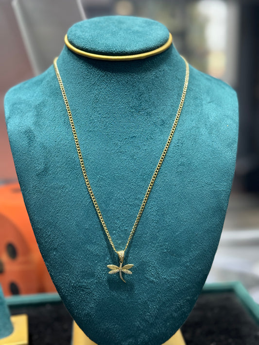 14K Gold Link chain Necklace with Butterfly Pendant for  – 20” Inches for women