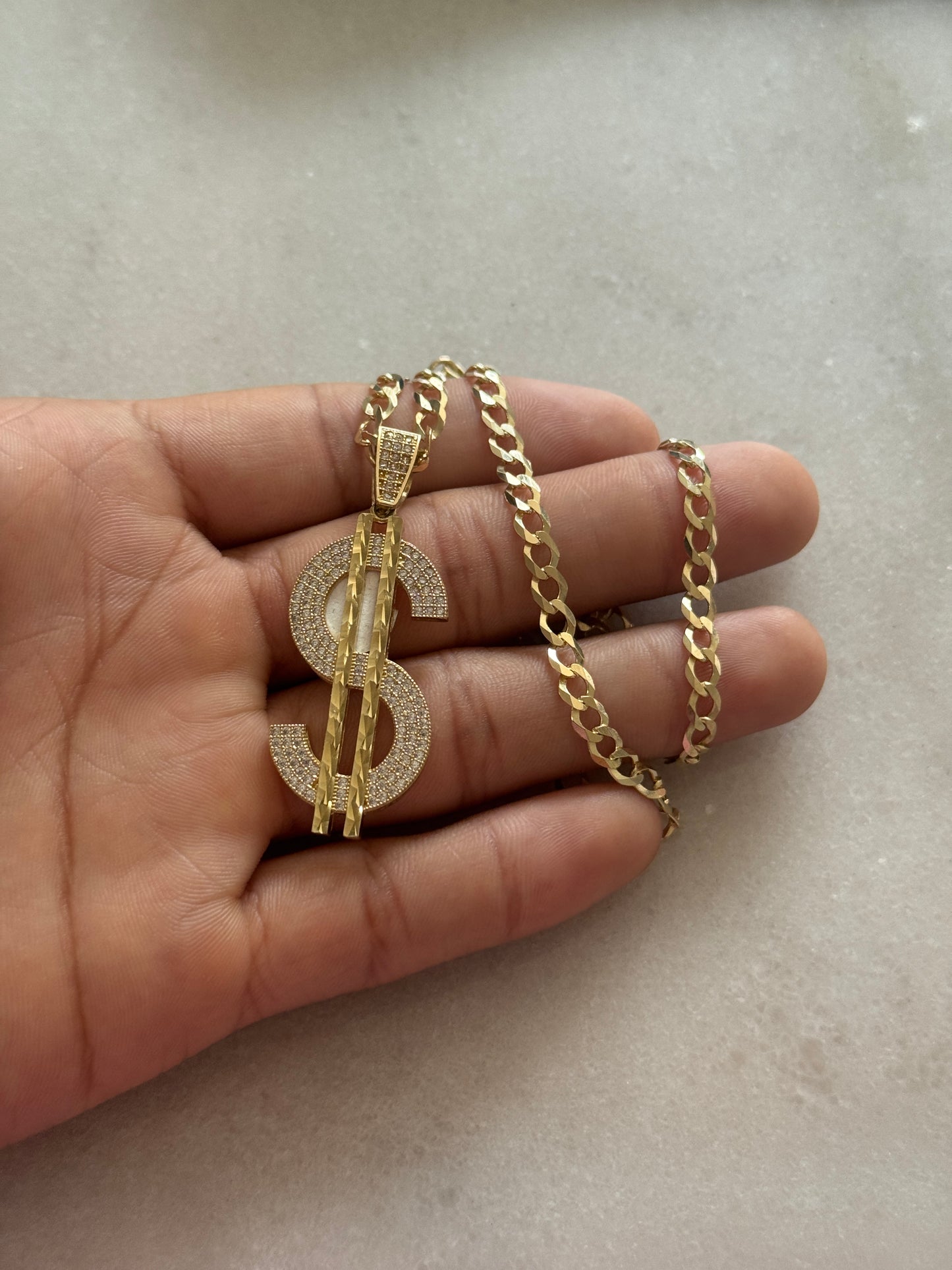 14K Gold Curb Link Chain with Dollar Sign Pendant –For men