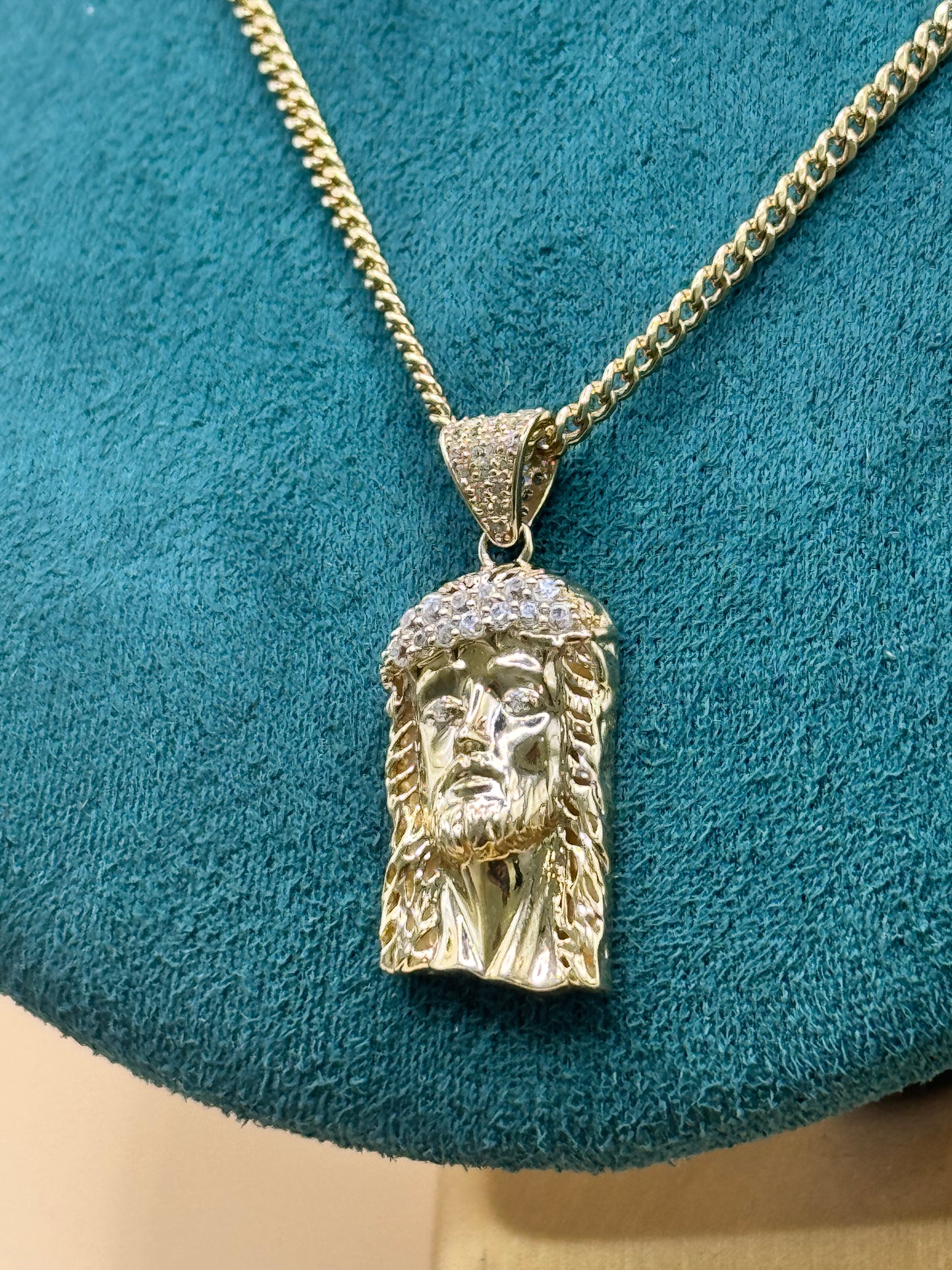 14K Gold Miami Cuban Link Chain 22” with Jesus face Pendant – Real Gold Necklace 10–13g, Religious Jewelry for Men