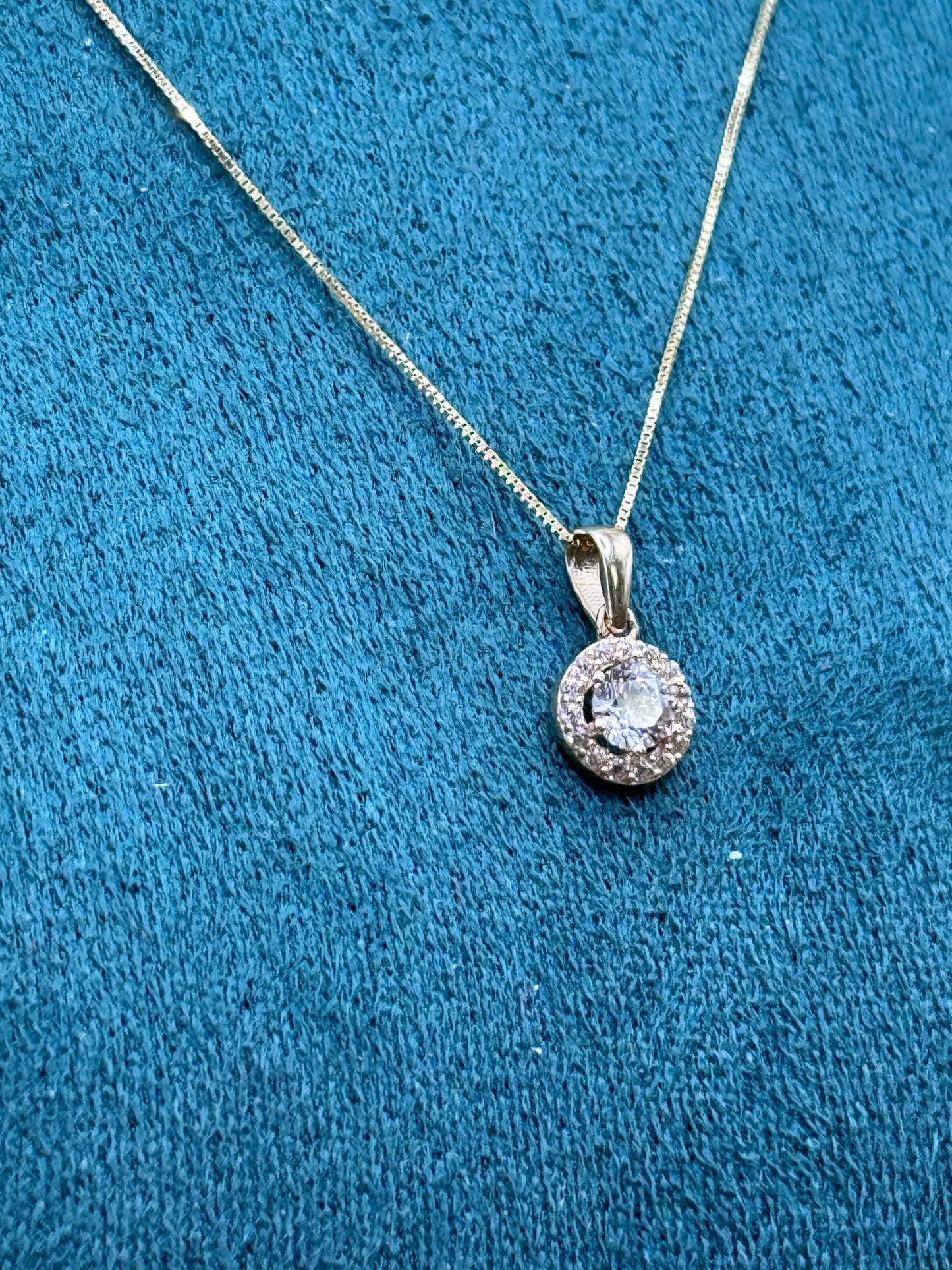14K Solid Gold Box Chain Necklace 16 Inch with Round CZ Pendant, Dainty Gold Necklace, Minimalist Everyday Jewelry, Gift for Her