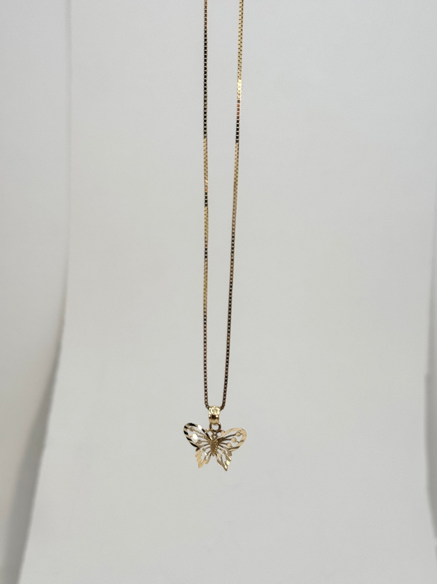 14k gold Box chain with butterfly pendant for women