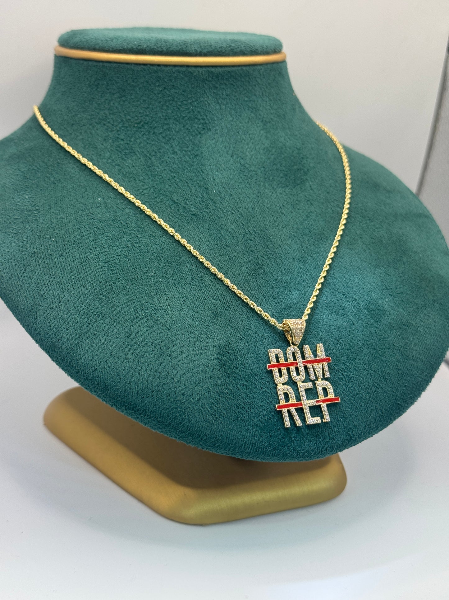 14K Gold Rope Chain with Dominican Republic Pendant choker 16” chain  for women