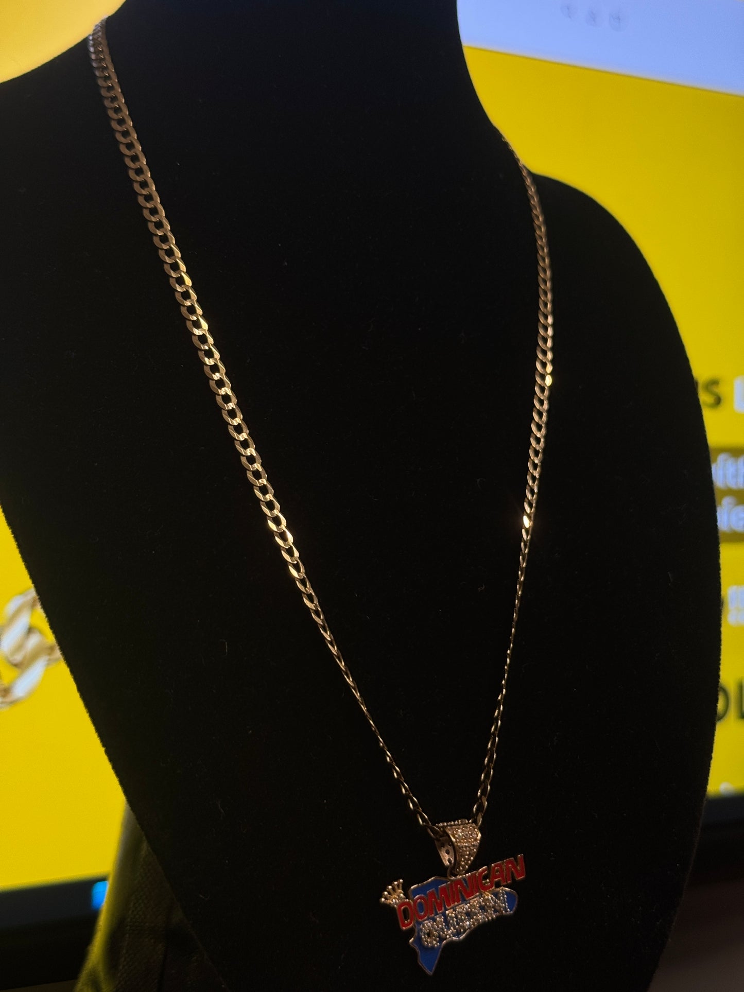 14K Gold Curb Link chain Necklace with Dominican pendant for women