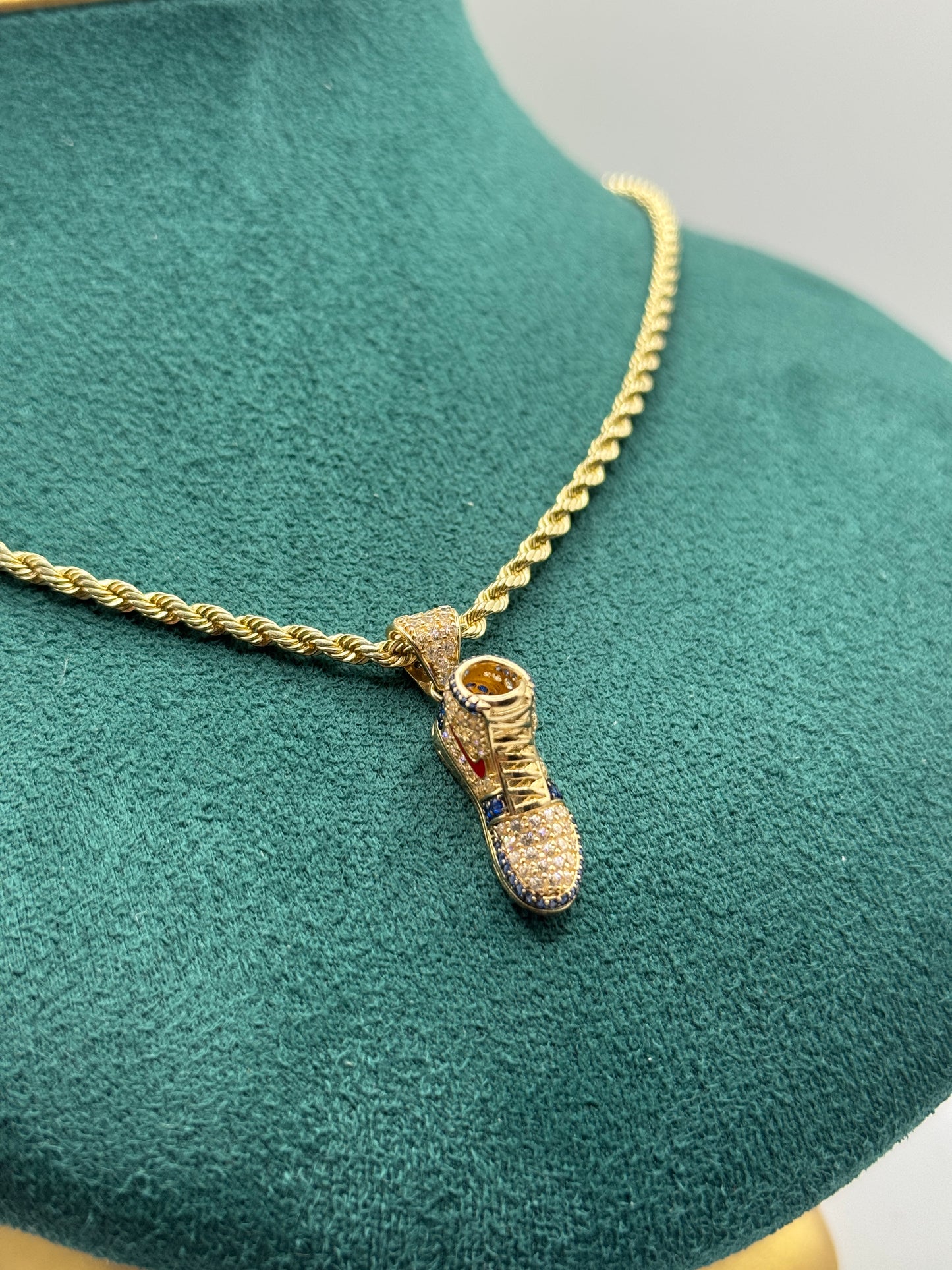 14K Gold Rope Chain with Shoe Pendant 23” long for men