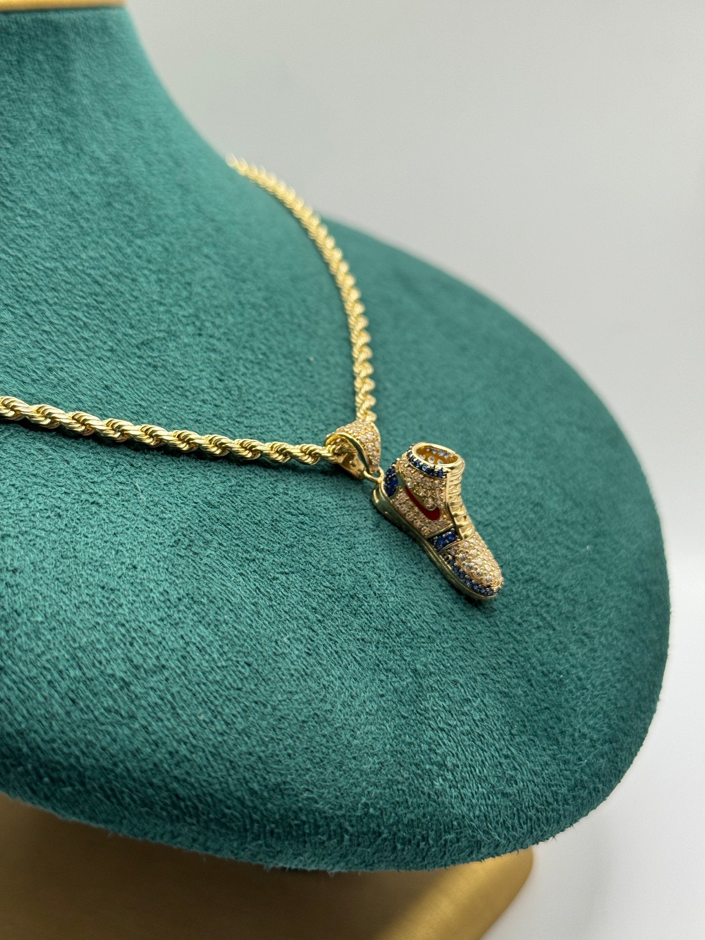 14K Gold Rope Chain with Shoe Pendant 23” long for men