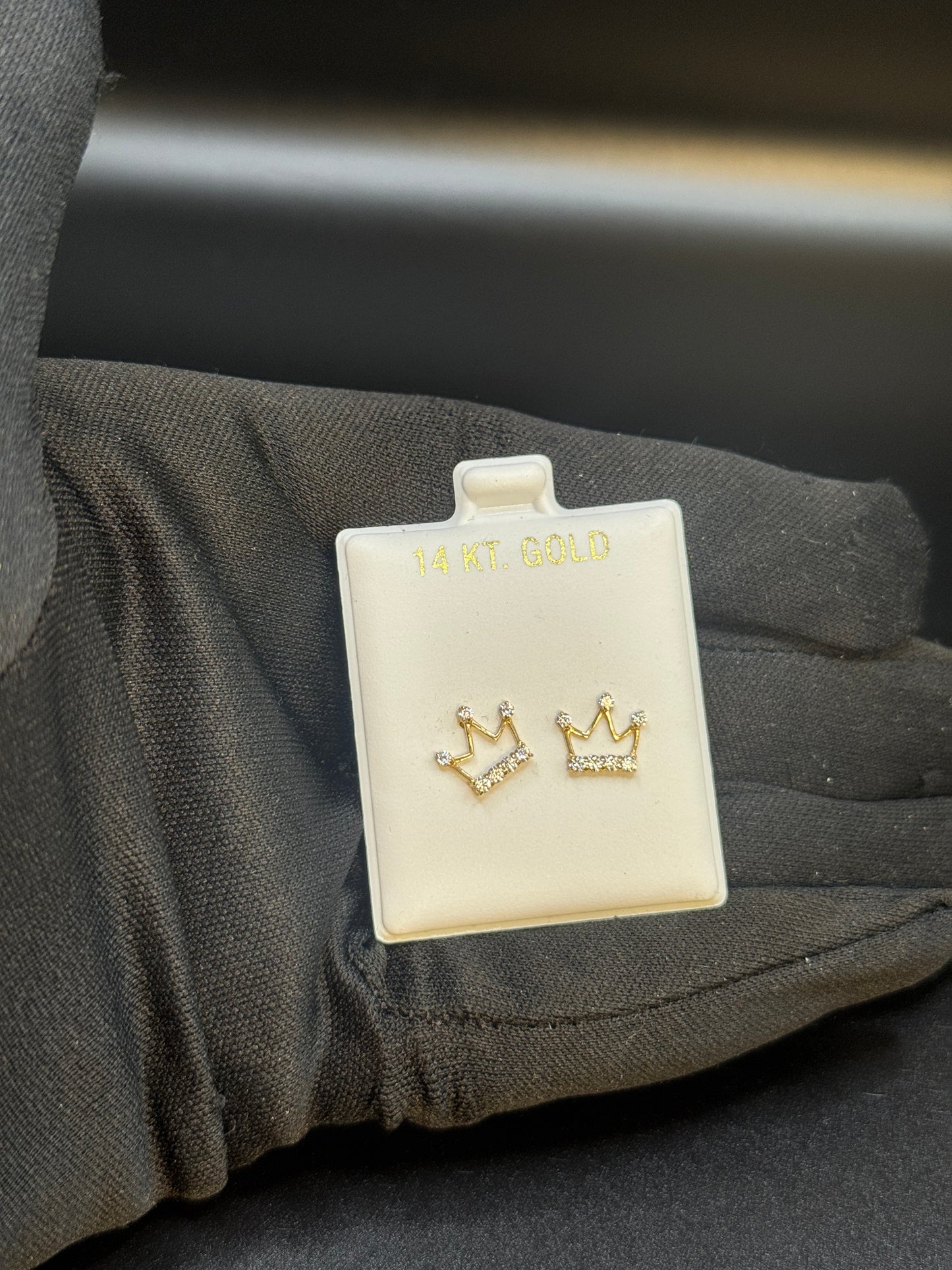 14K Gold Crown Stud Earrings for Women – Sparkling Royalty