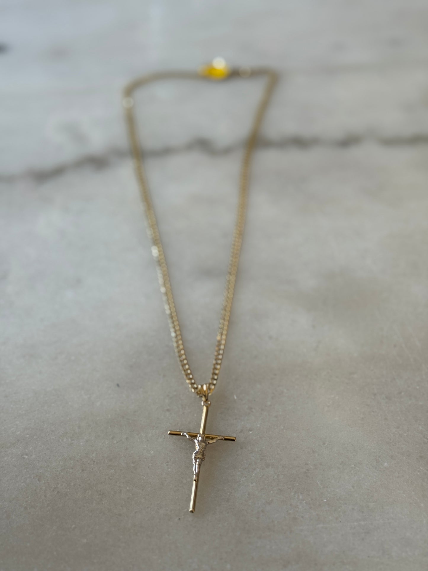 14K Gold Curb Link Chain with Crucifix for Men