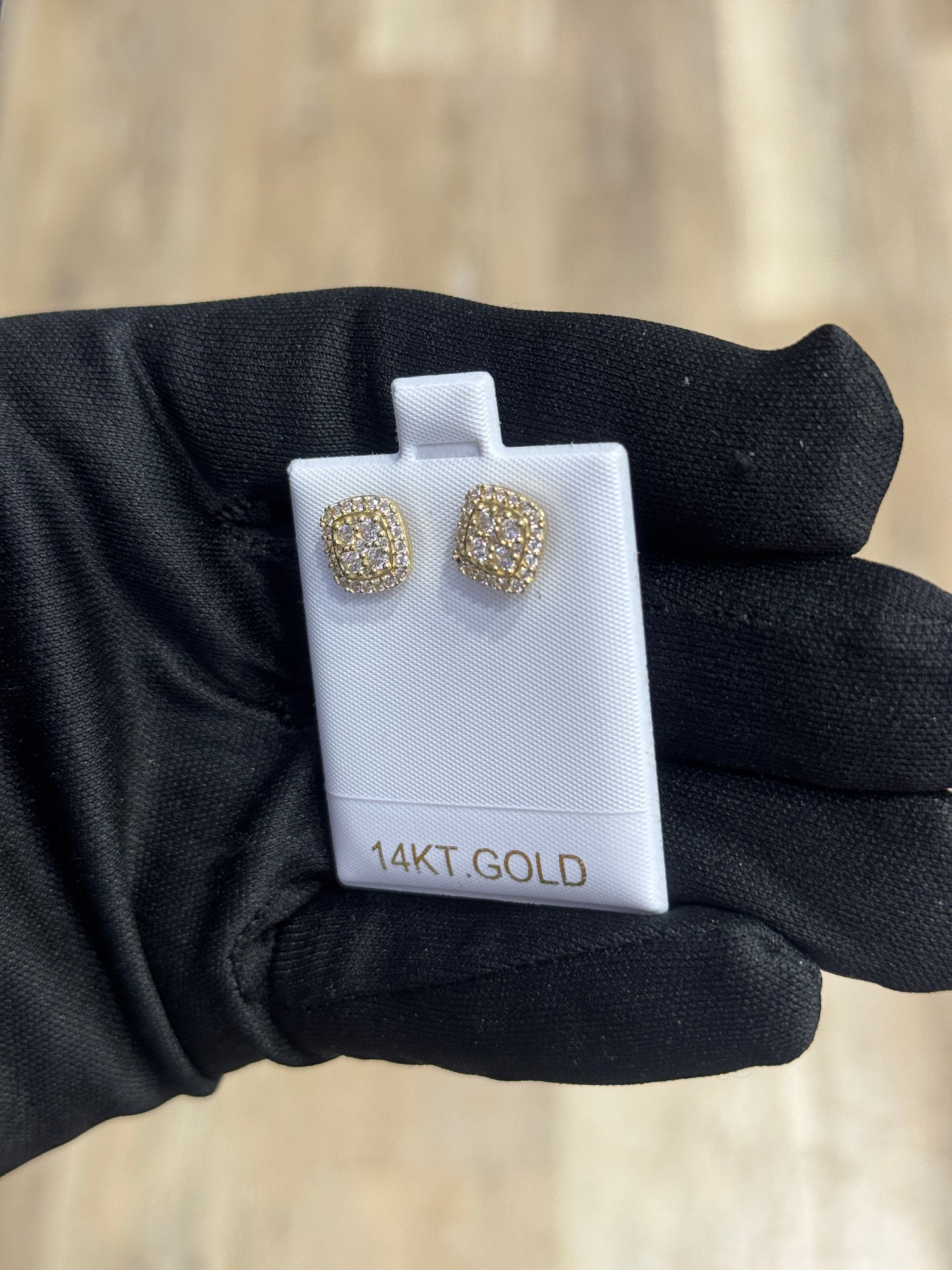 14k gold square stud ZC earrings  unisex