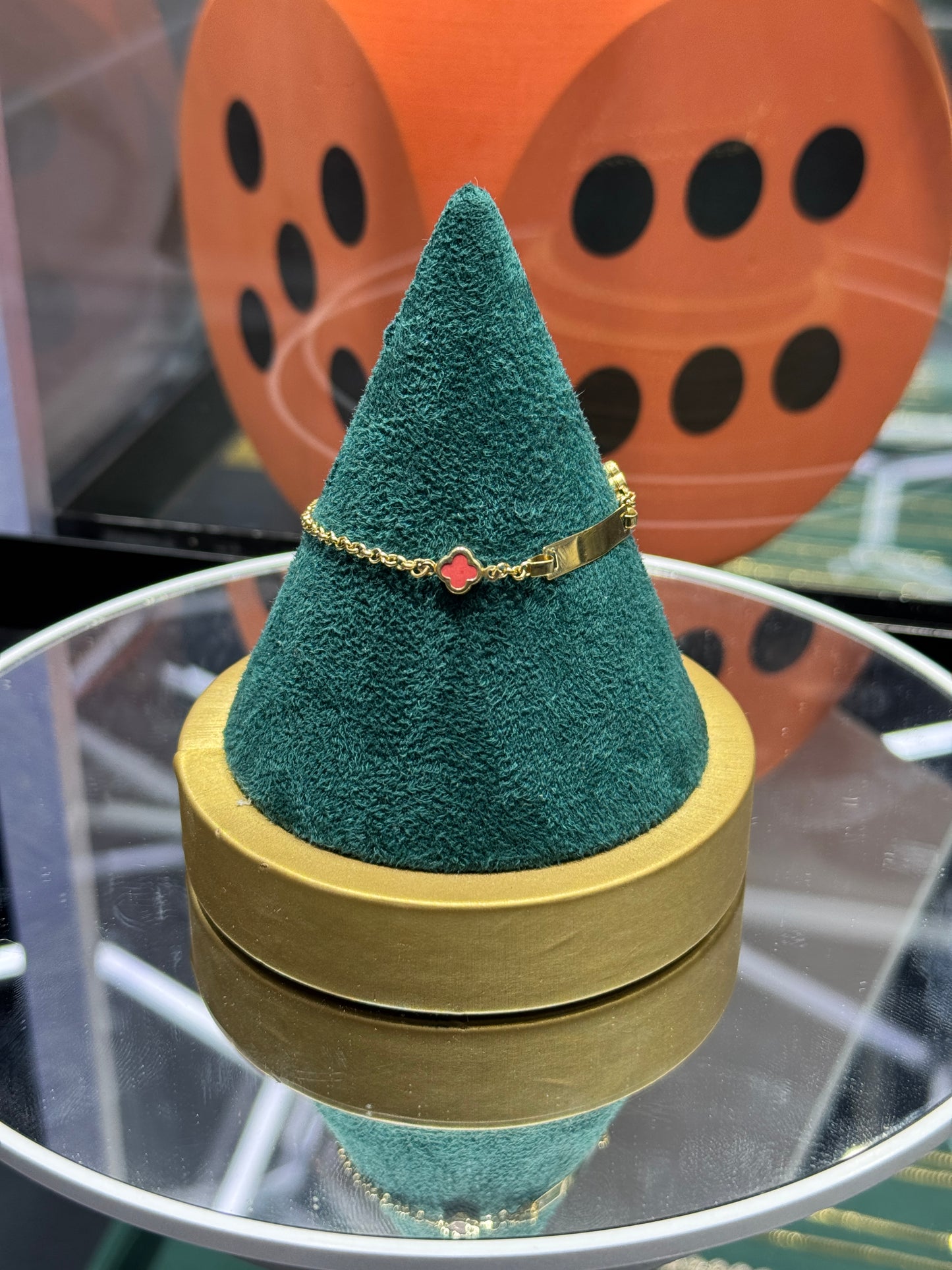 14k gold Baby engraved clover bracelet 6” inch long