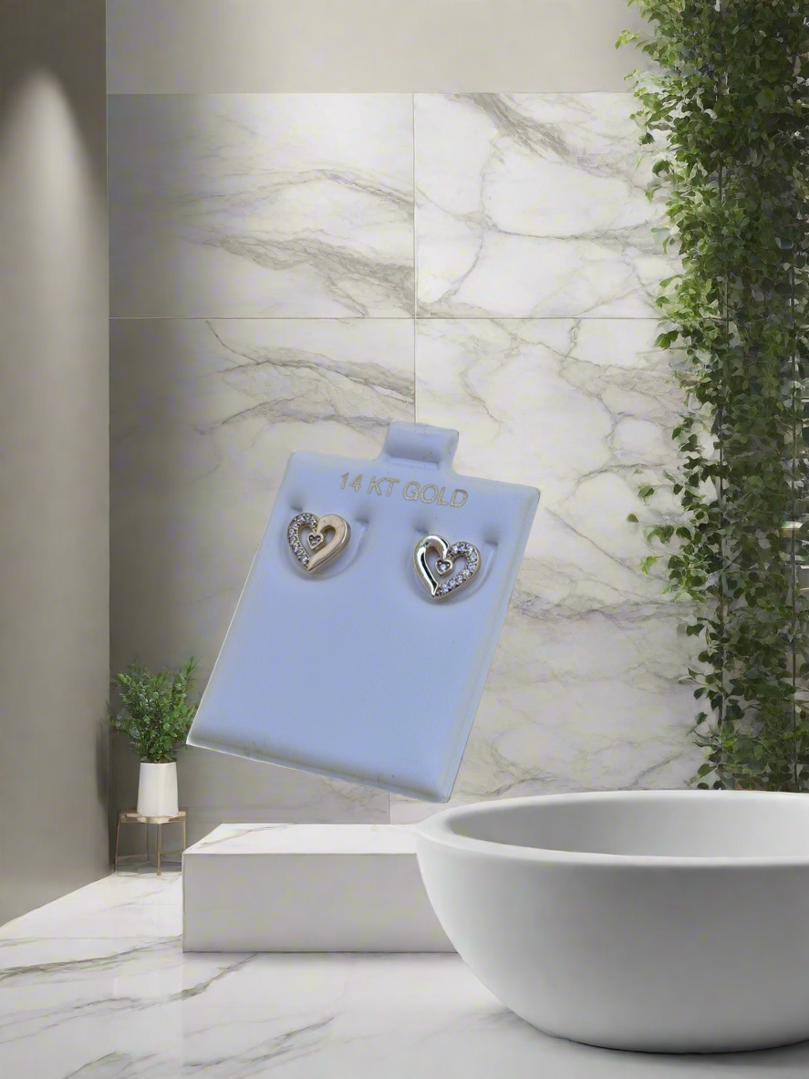14k gold heart earring with cubic zirconia for women