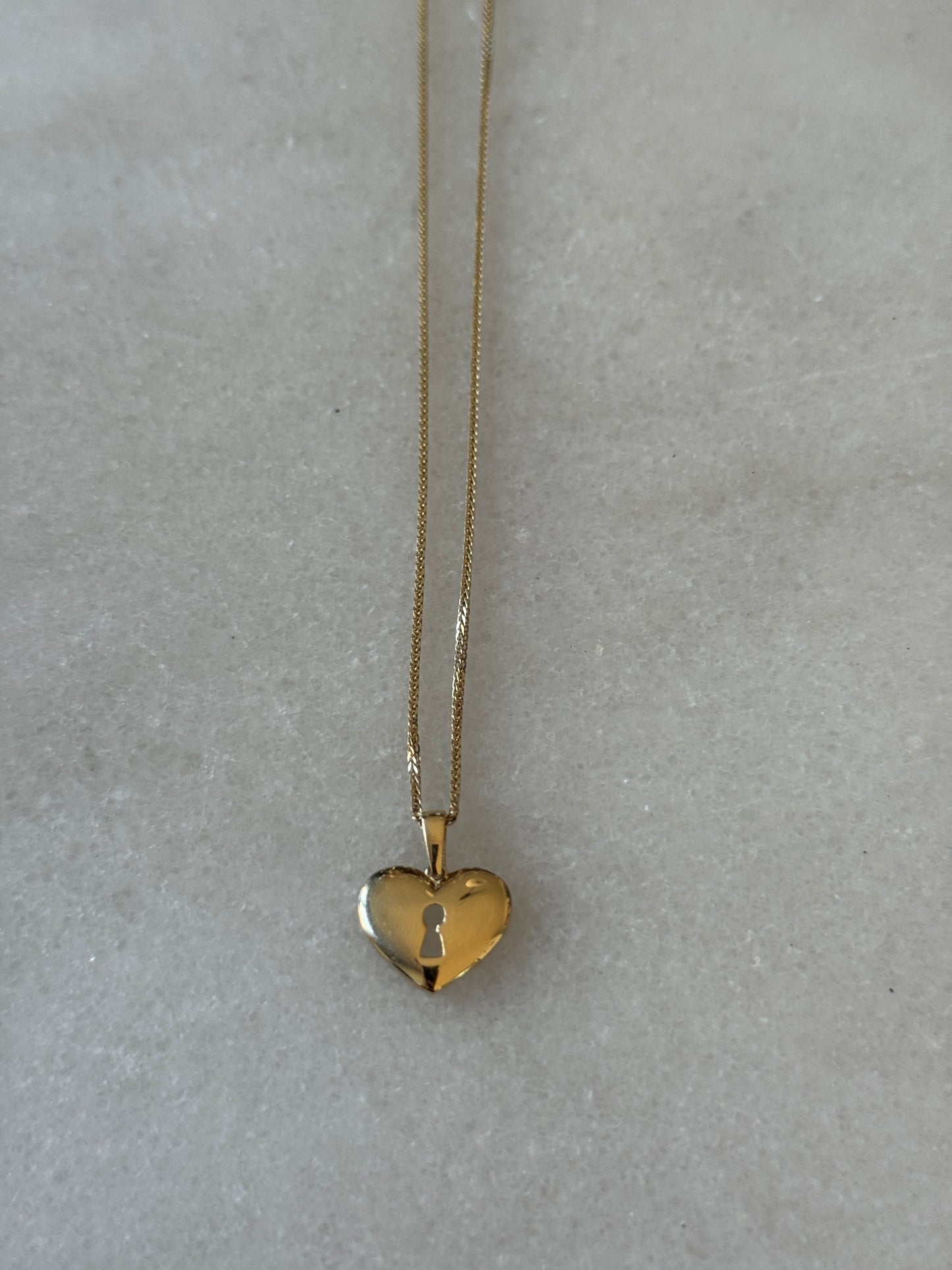 Solid 14K Gold Wheat Chain with Heart Pendant for women