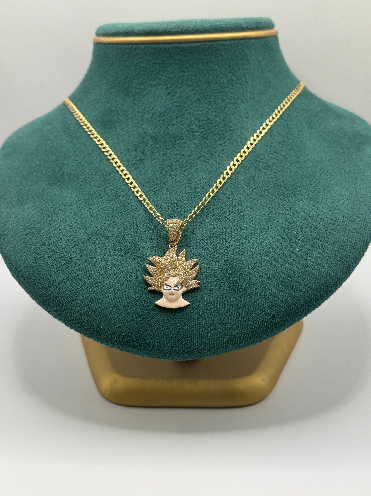 14K Gold Curb Link Chain 22”long  – 3.1mm with Dragon Ball Z Character Pendant