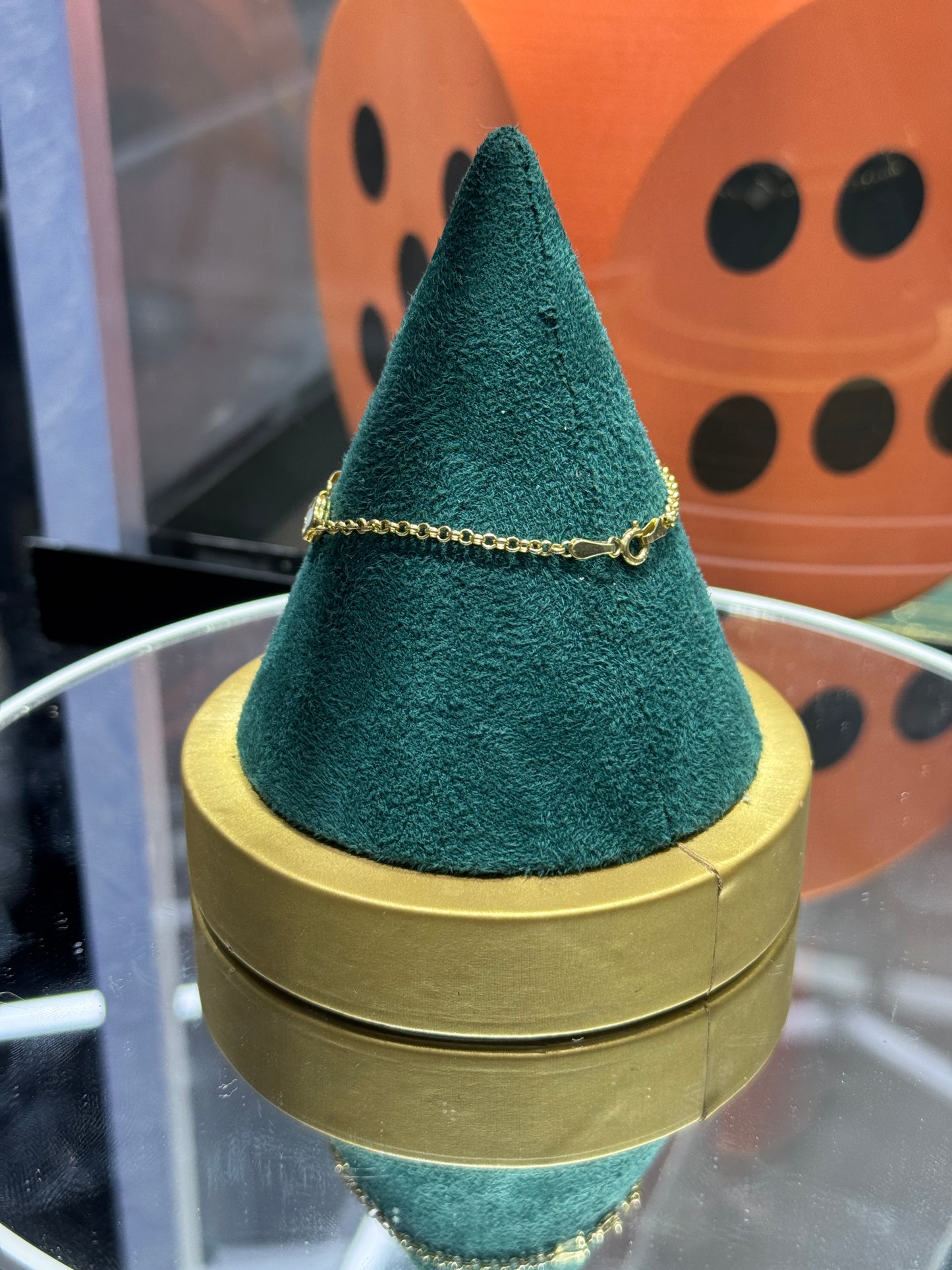 14k gold Baby engraved clover bracelet 6” inch long