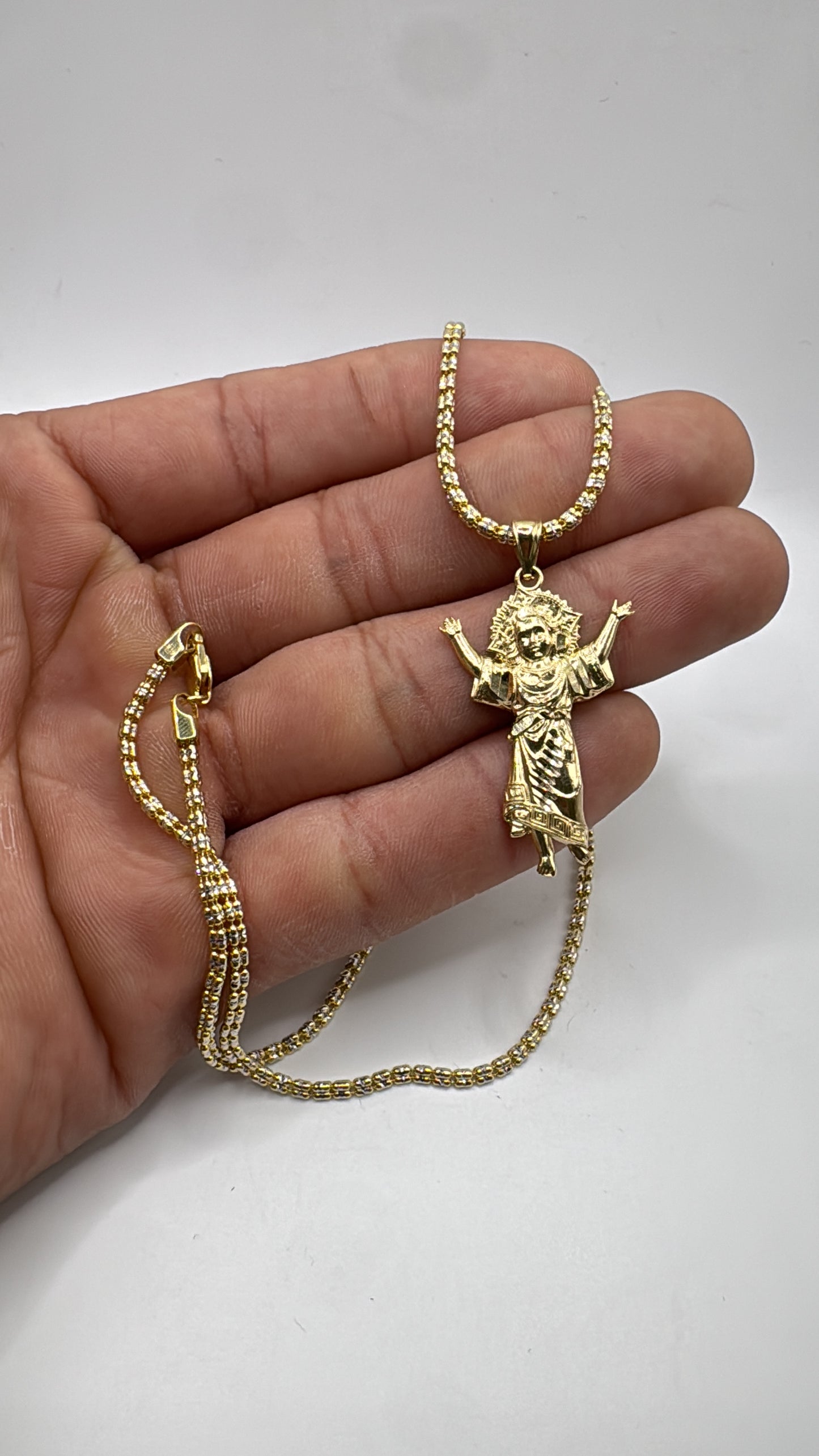 14K Gold Moon Ice Chain – 20” with Divine Child Pendant unisex