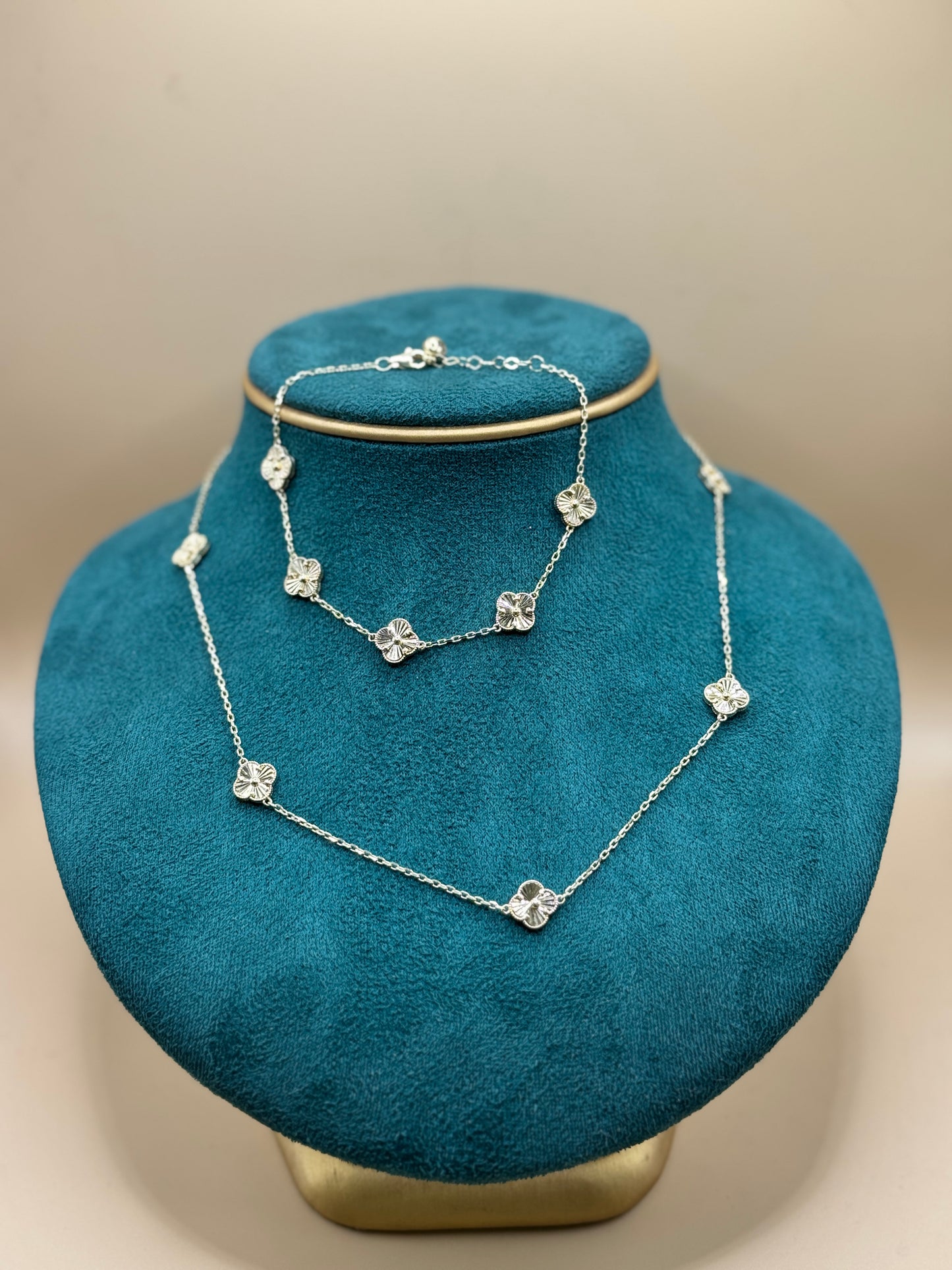 14K Gold Clover Necklace & Bracelet Set – 18” Necklace with 9” Bracelet for women