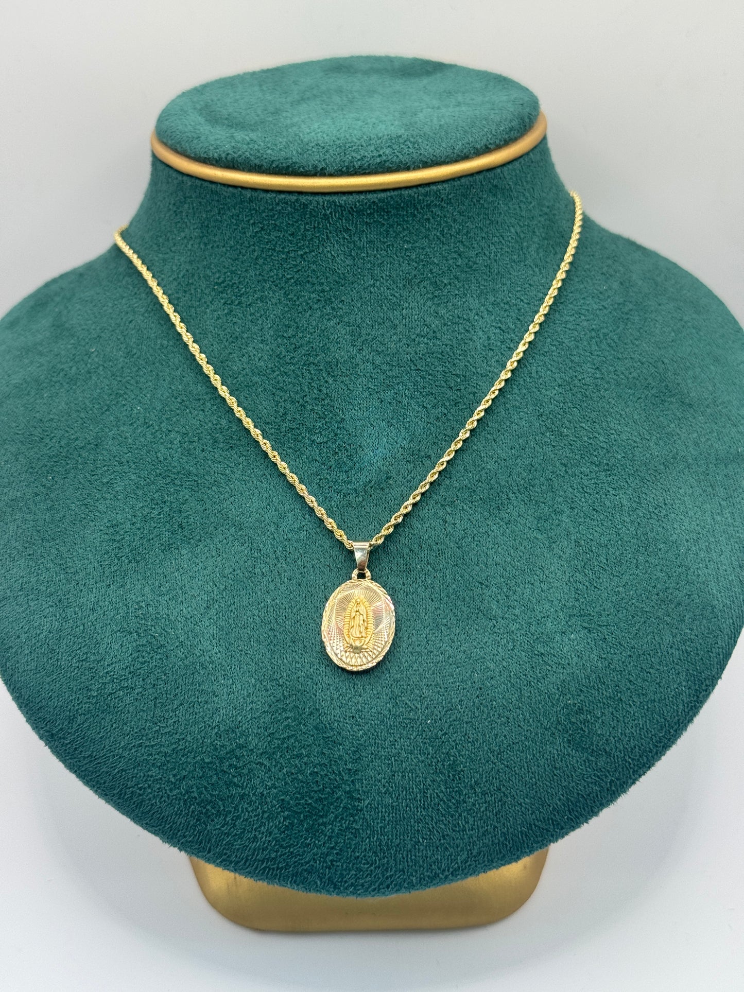 14K Gold Rope Chain – 16” with Virgin Mary Pendant