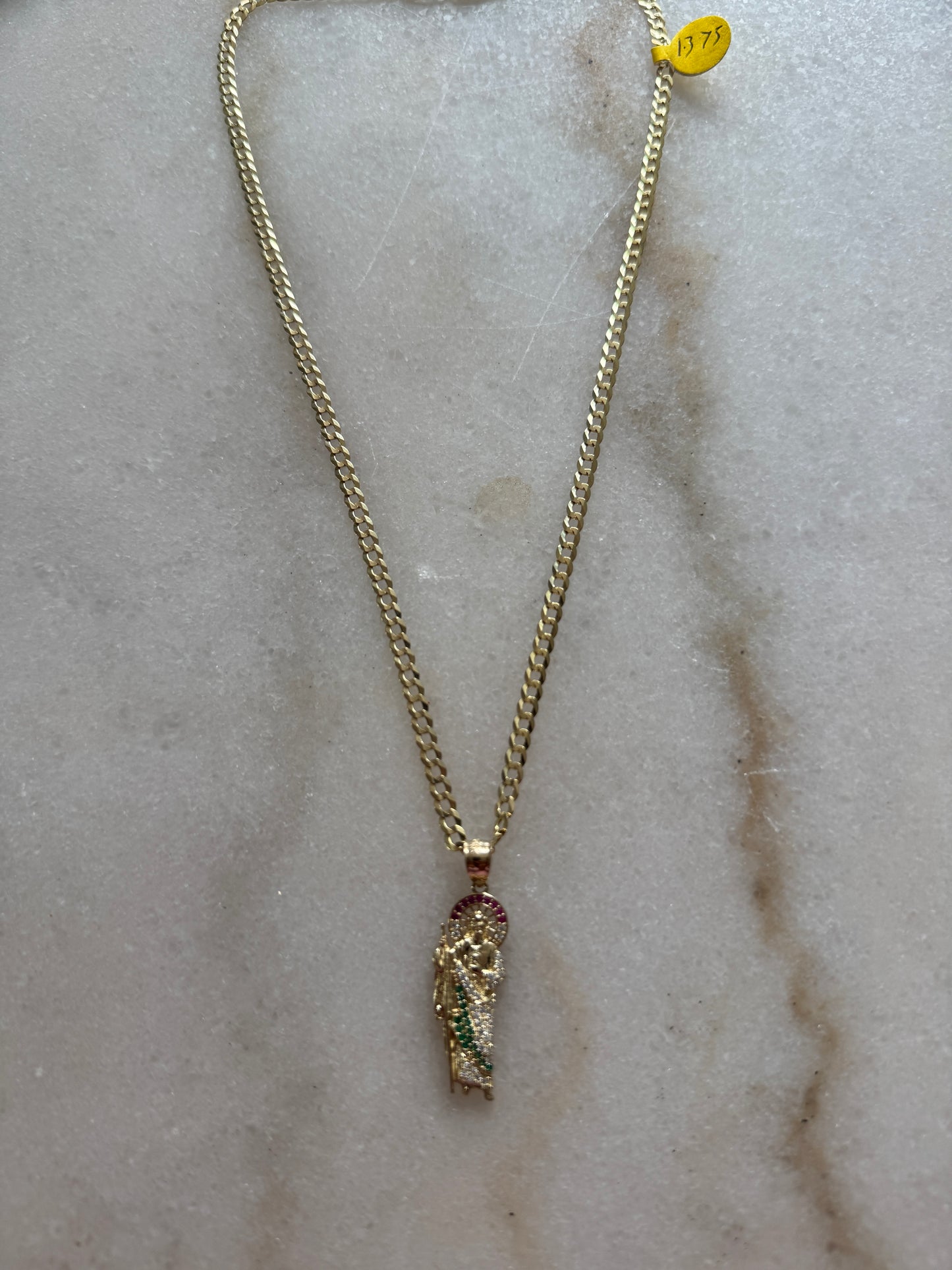 14K Gold Curb Link Chain with Saint Jude Pendant-For Men
