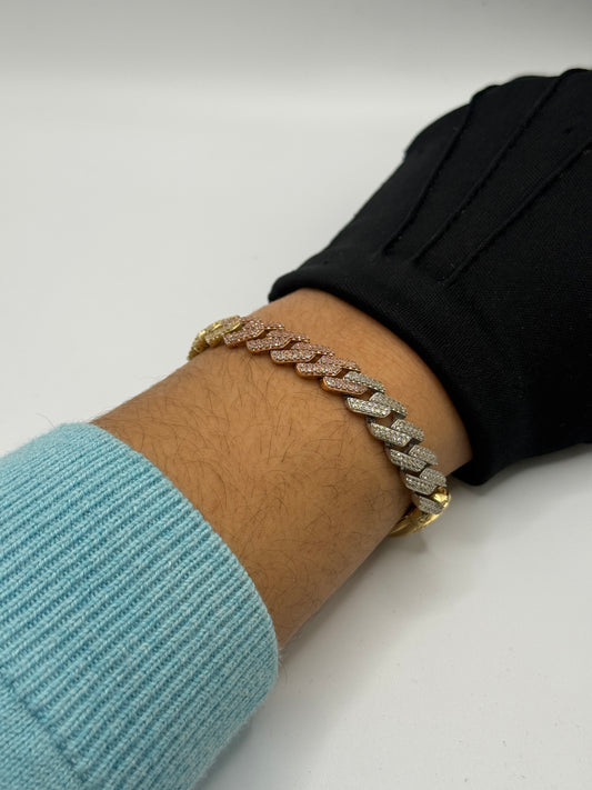 14K Gold Baguette Bracelet – Tri-Color (Yellow Gold, White Gold & Rose Gold) – 8”