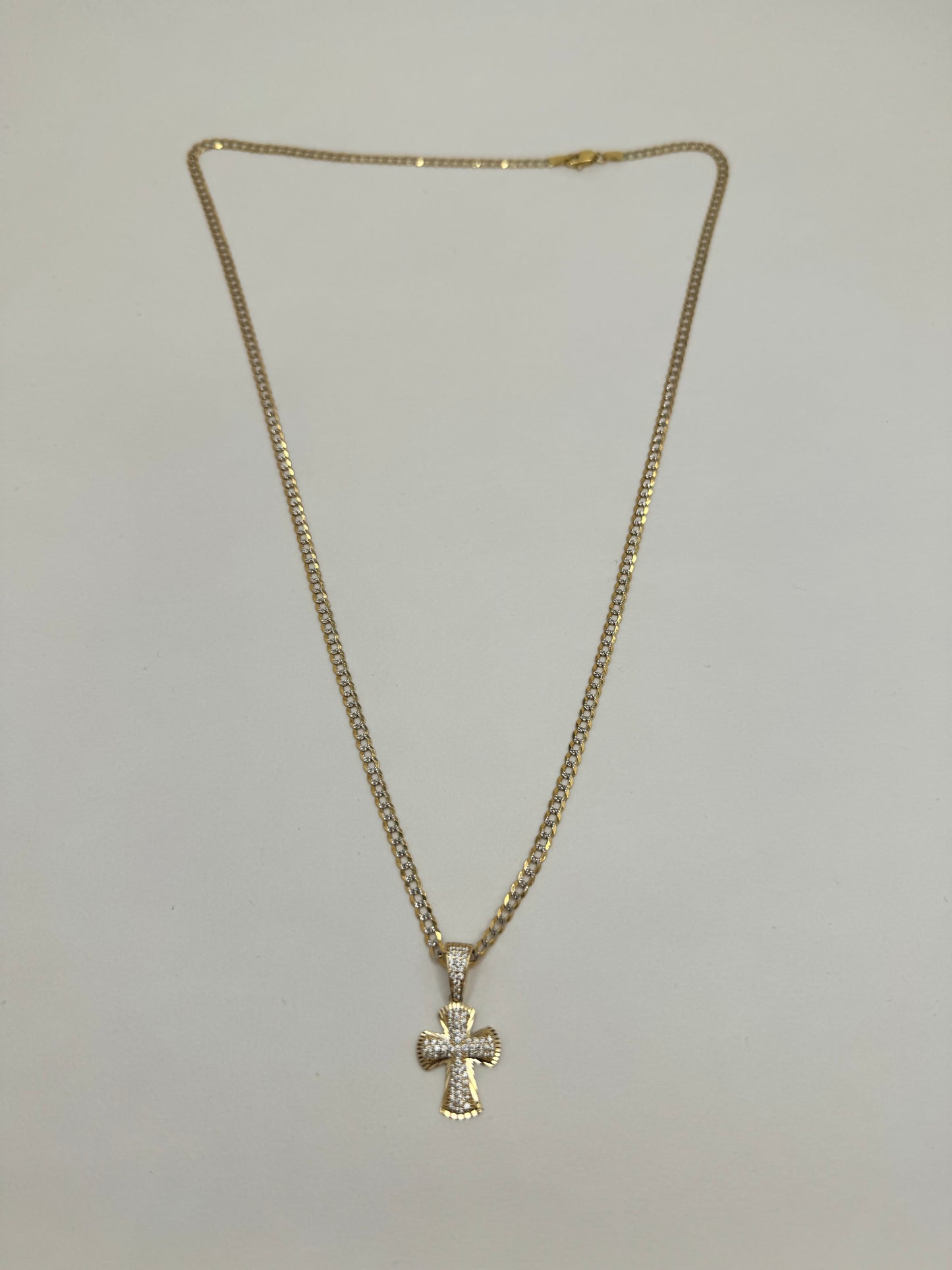 14k gold Cuban link for with cross pendant