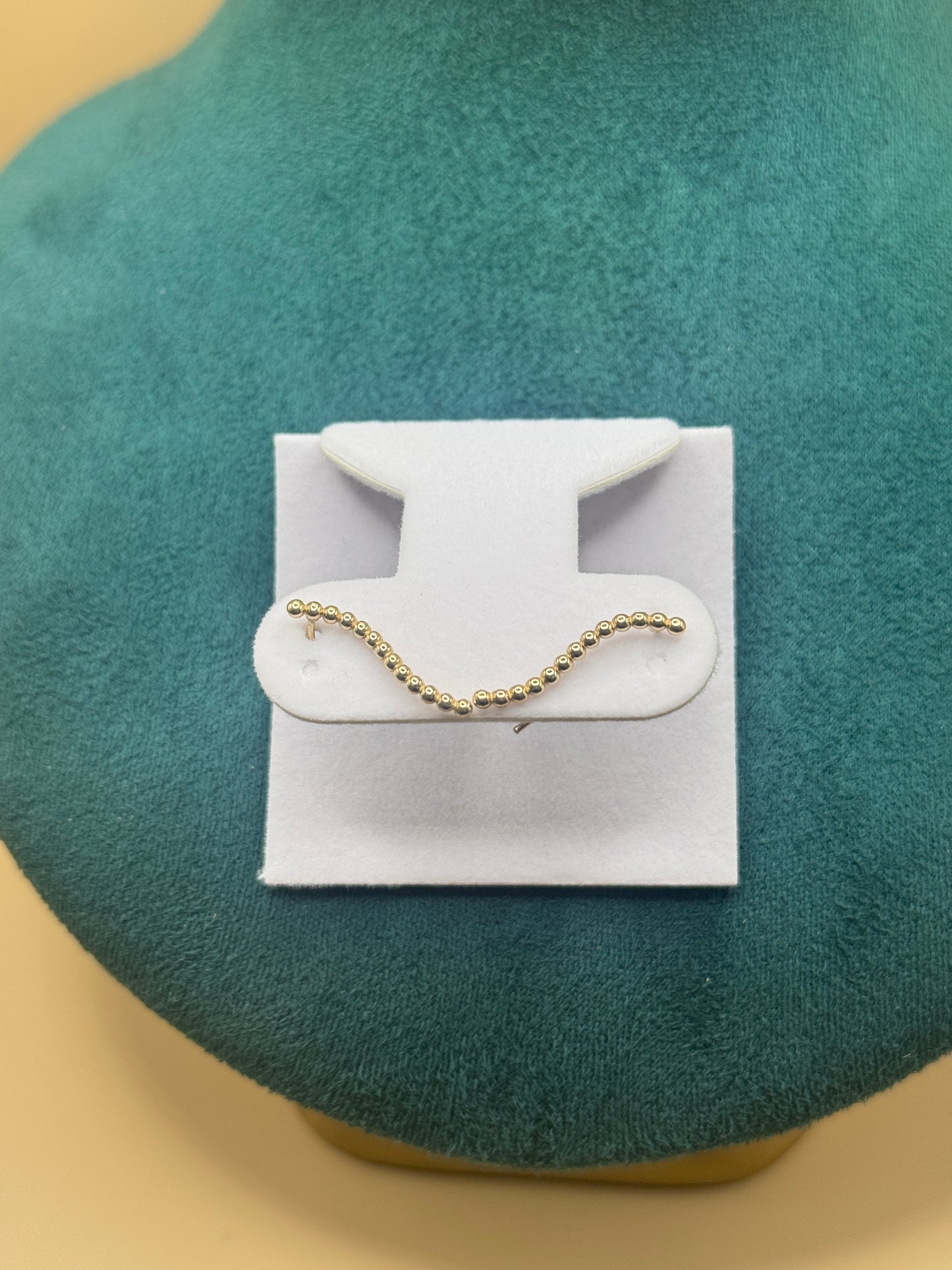 14K Gold Beaded Ear Climbers – Minimalist Gold Ear Crawler Earrings for Women, Dainty Jewelry