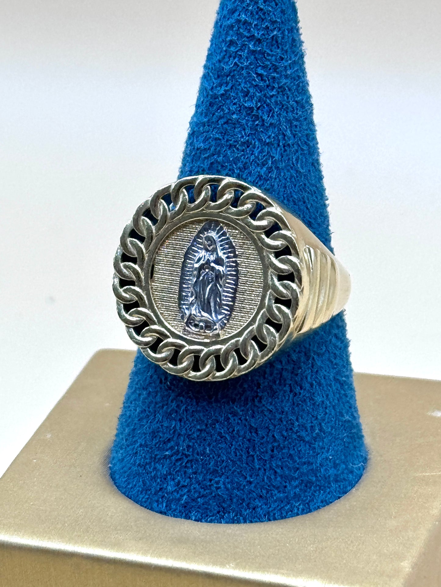 14K Two Tone Gold Virgin Mary Ring Size 10.5 – Unisex Religious Ring, Real Gold Faith Jewelry