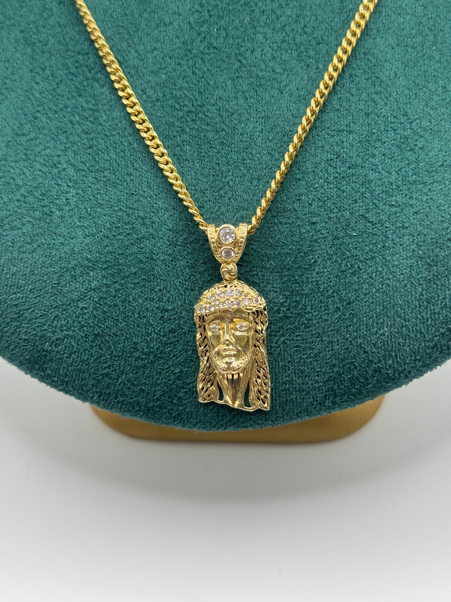 14K Gold Miami Cuban Link Necklace with Jesus Face Pendant – 24”